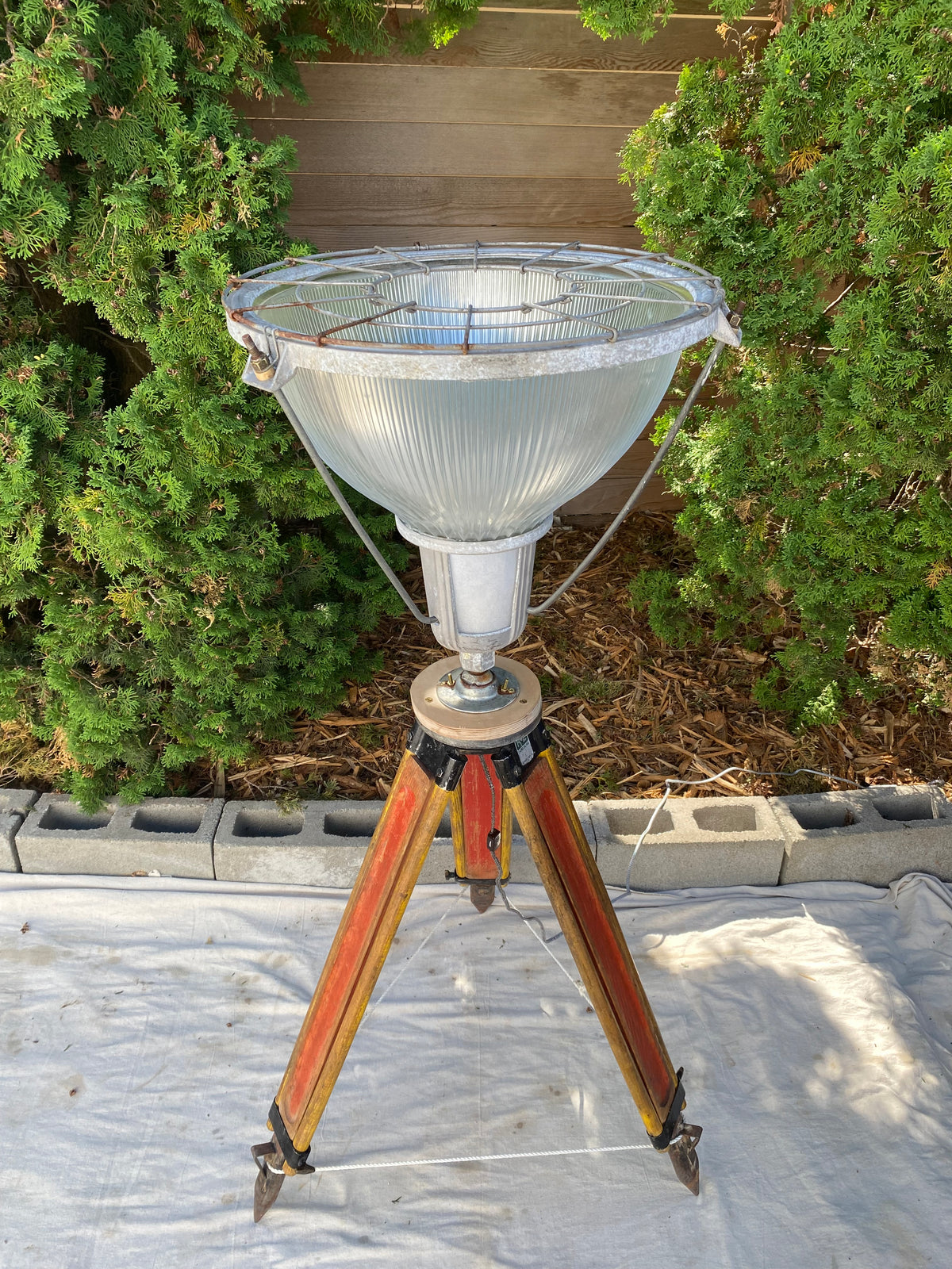Vintage Holophane Glass Uplight Lamp on Keuffel & Esser Surveyor's Tripod