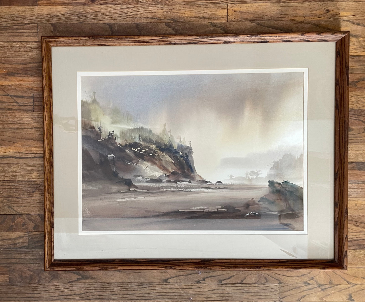 John Ebner Seaside Pacific Northwest Landscape Watercolor on Paper Framed & Matted