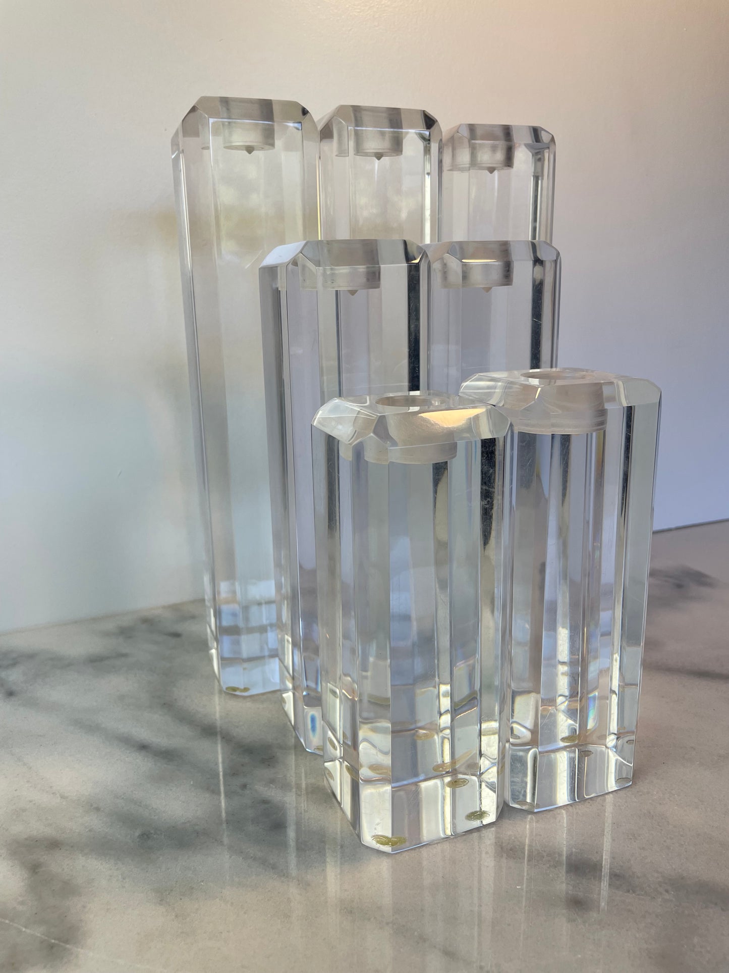 Mid 20th Century Ritts Astrolite of Los Angeles Vintage Modernist Lucite Candle Holders- Set of 7