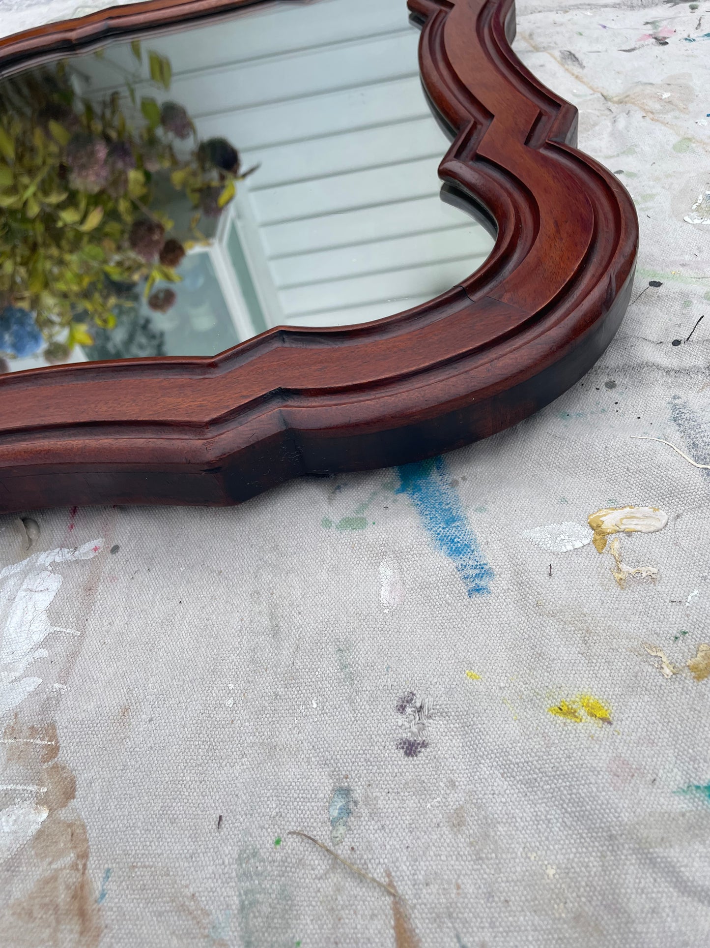 Antique Traditional Mahogany Carved Scalloped Wall Mirror