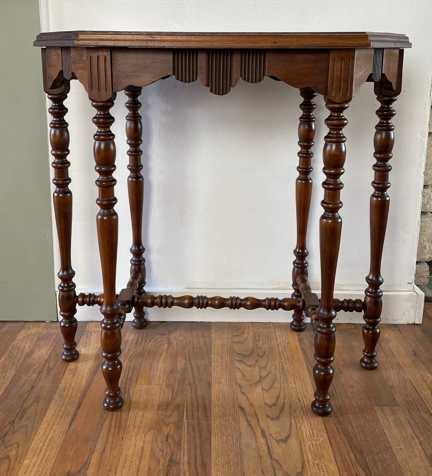 Antique Victorian Burl Walnut Octagonal Side Table, Bobbin Turned Legs