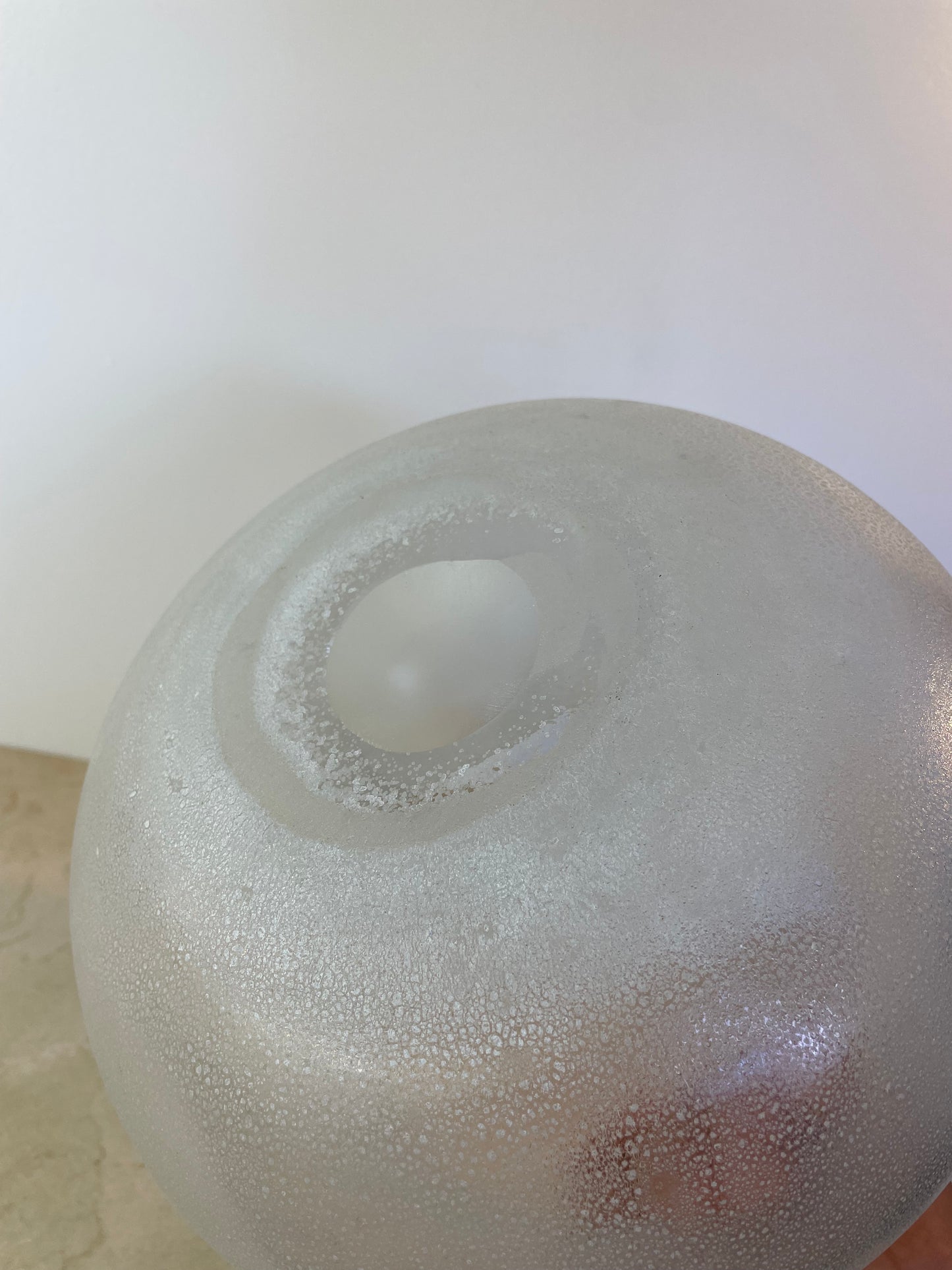 Vintage Murano-Style Scavo Crystaline Finish Glass Vase, Organic Freeform