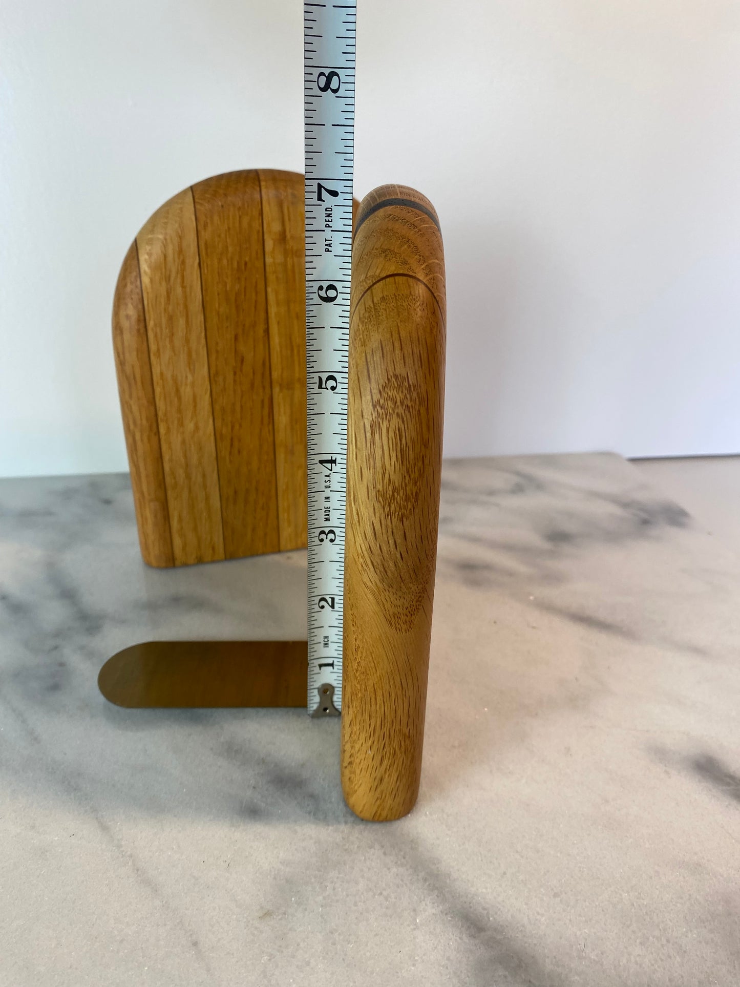 Mid-Century Modern Rounded White Oak & Brass Bookends - A Pair