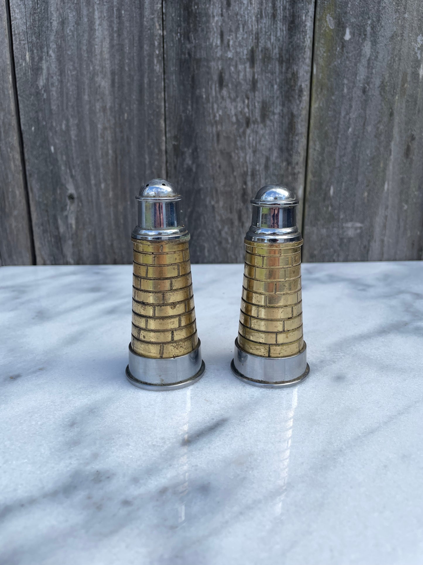 Lighthouse Salt and Pepper Shakers - Brass & Stainless