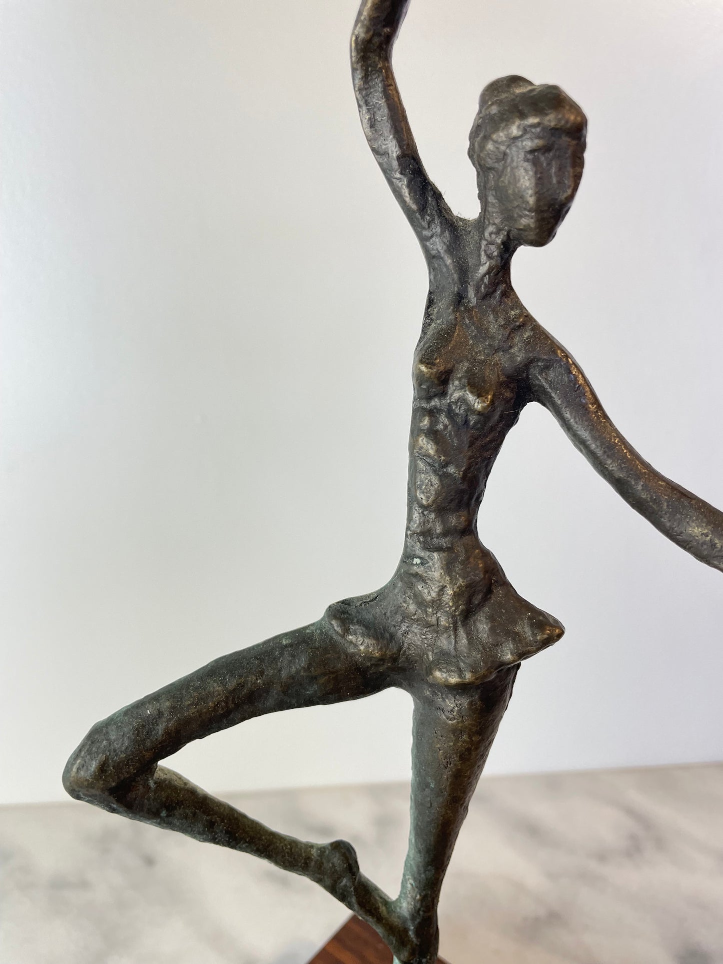 Vintage Abstract Bronze Ballerina Sculpture on Wood Base — Mid-Century Modern Figurative Art