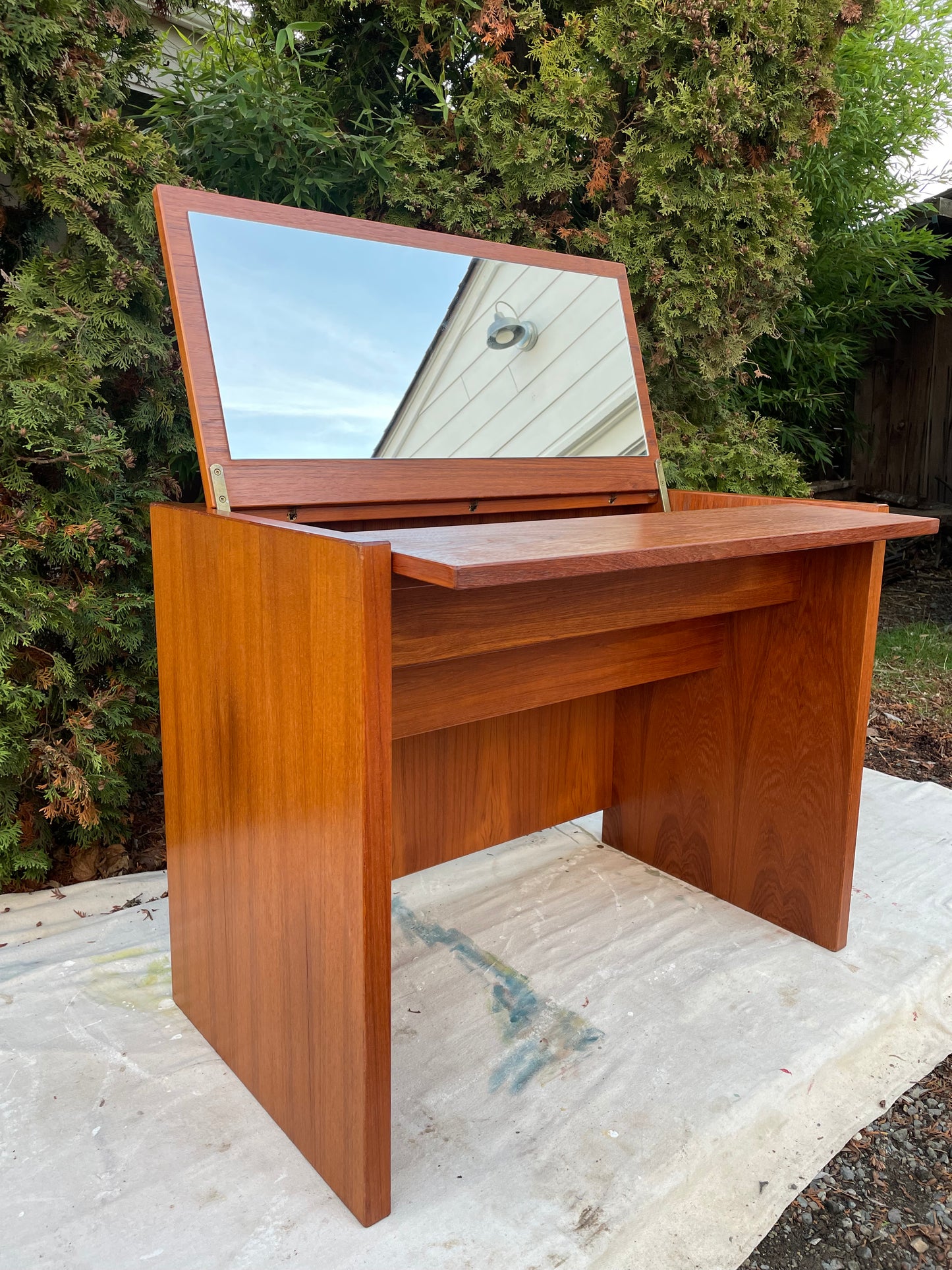 Mid-Century Modern Danish Teak Flip-Top Vanity or Desk - 1960s