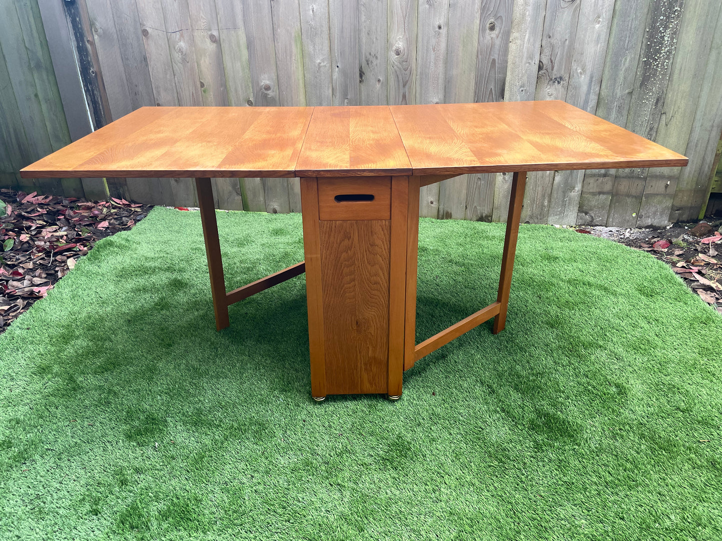 Mid Century Modern Gateleg Drop Leaf Dining Table on Casters With Folding Chairs - 5 Pieces