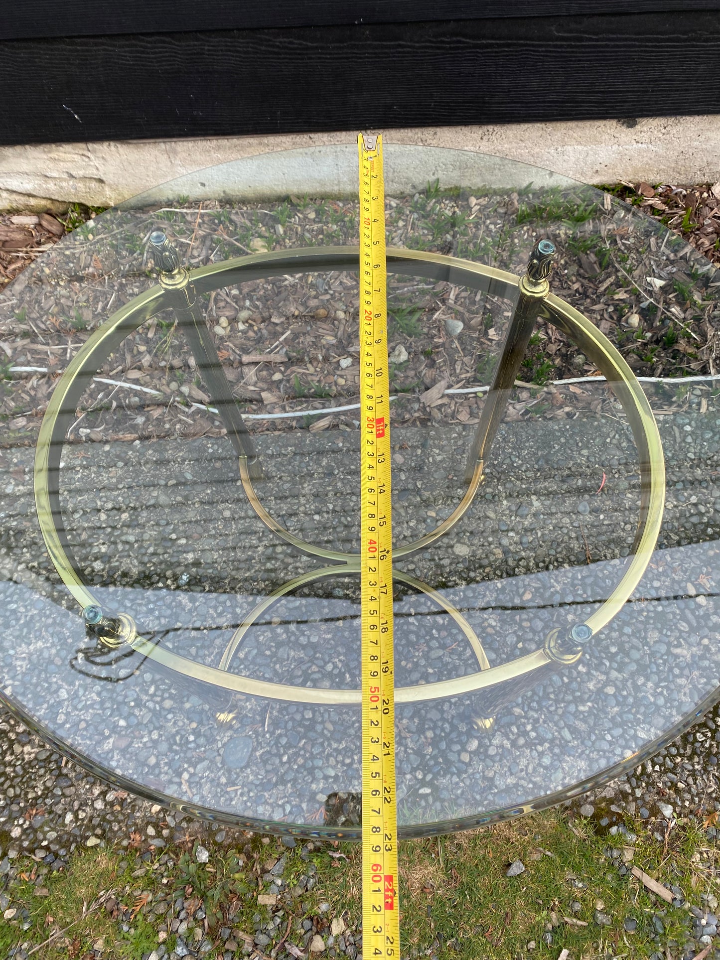 Mid 20th Century Hollywood Regency Brass and Glass Round Side Table - Neoclassical Style