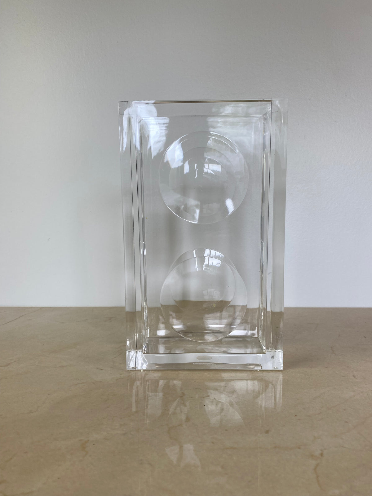 Vintage Guzzini Lucite Block Vase, Italian Space Age, Signed