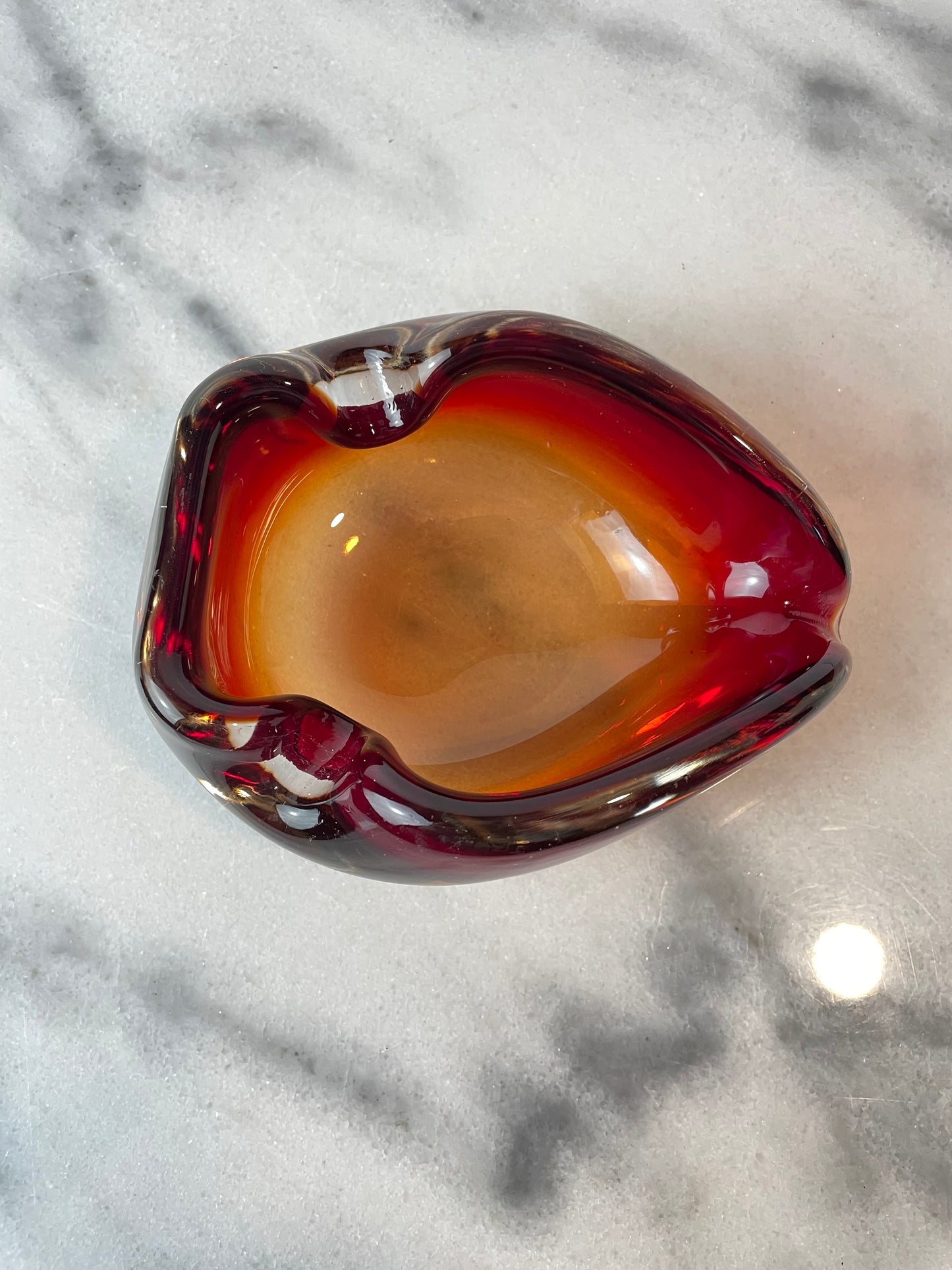 Vintage Murano Sommerso Ruby Red & Yellow Freeform Glass Bowl / Ashtray — 1960s Italian Art Glass