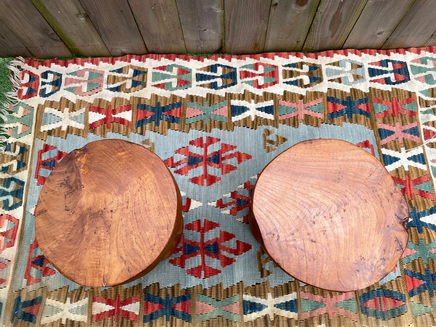 Mid 20th Century Rustic Solid Teak Wood Mushroom Tables - a Pair