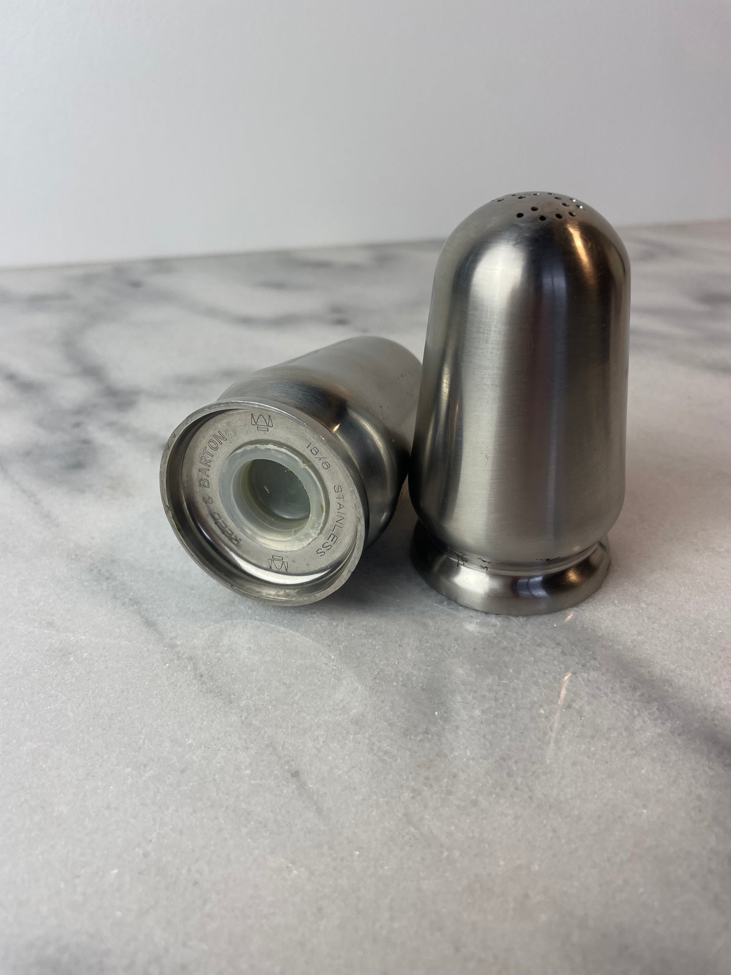 Vintage Reed & Barton 18/8 Stainless Steel Salt & Pepper Shakers — Mid-Century Modern “Viking” Pattern