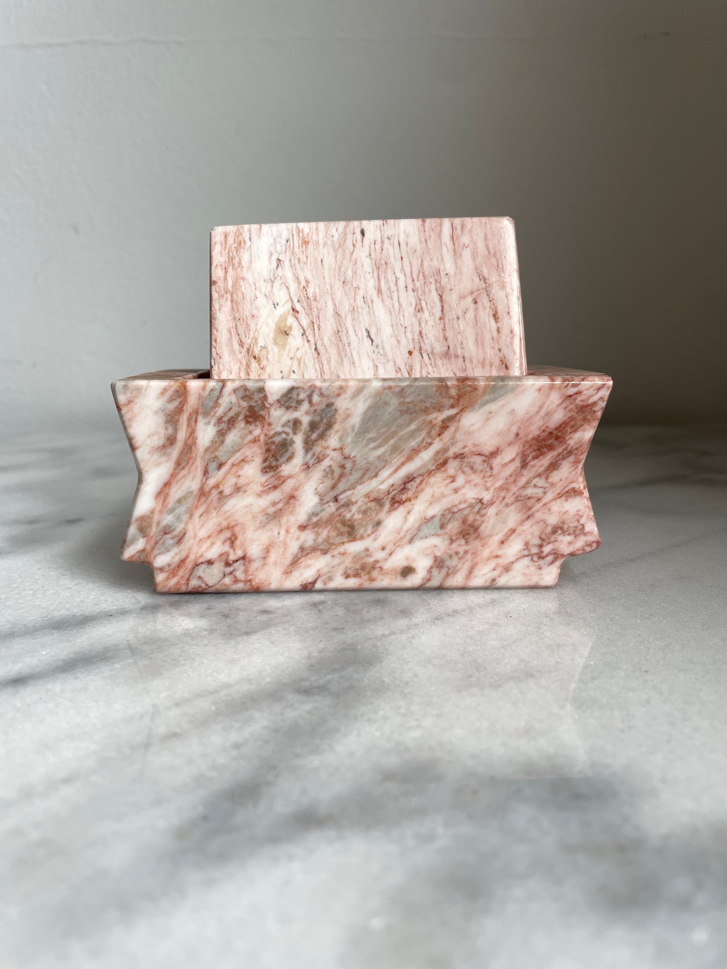 Mid 20th Century Pink Marble Coasters With Box Stand- 6 Pieces