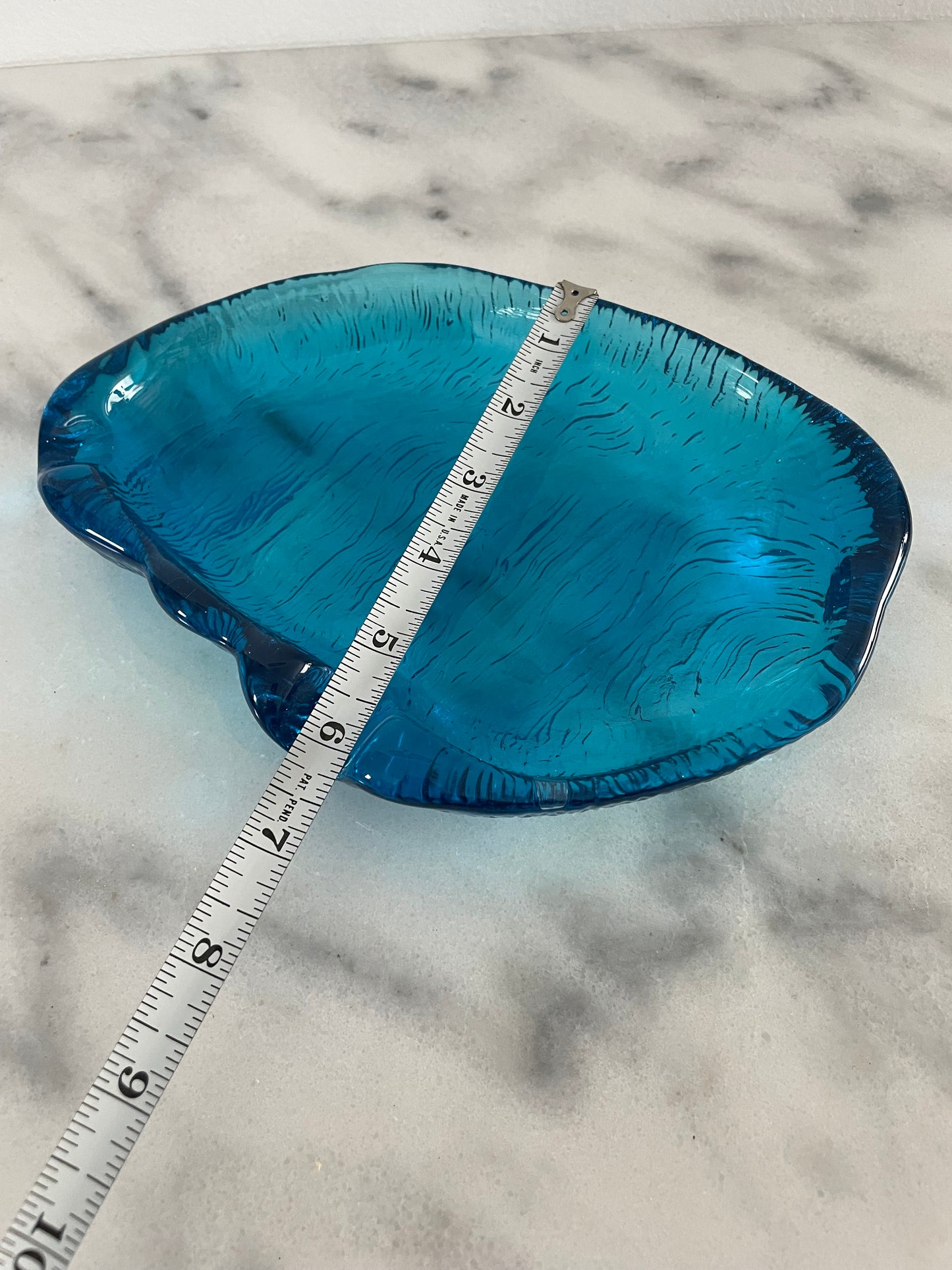 Mid-Century Blenko Sapphire Blue Amorphous Heavy Glass Tray Catchall