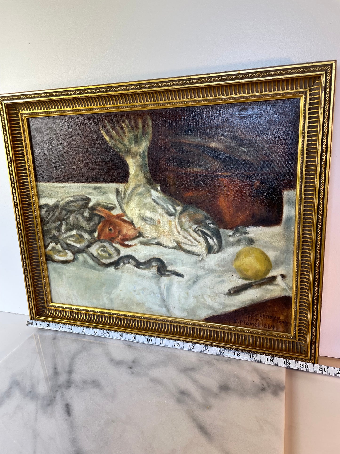 Karen Chase Frazee After Édouard Manet's Painting Titled Fish Still Life or Still Life With Carp