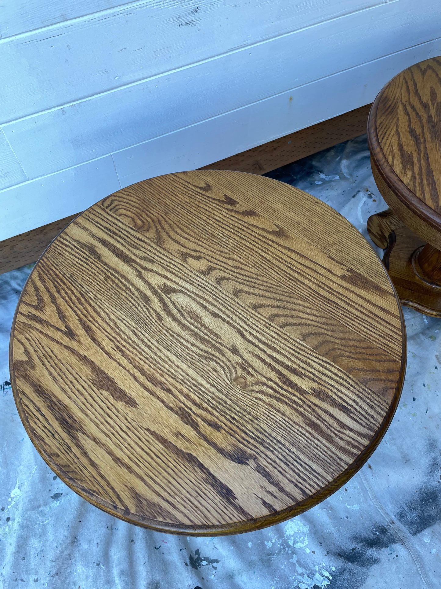 Mid 20th Century Solid Oak Round Pedestal Tables - a Pair