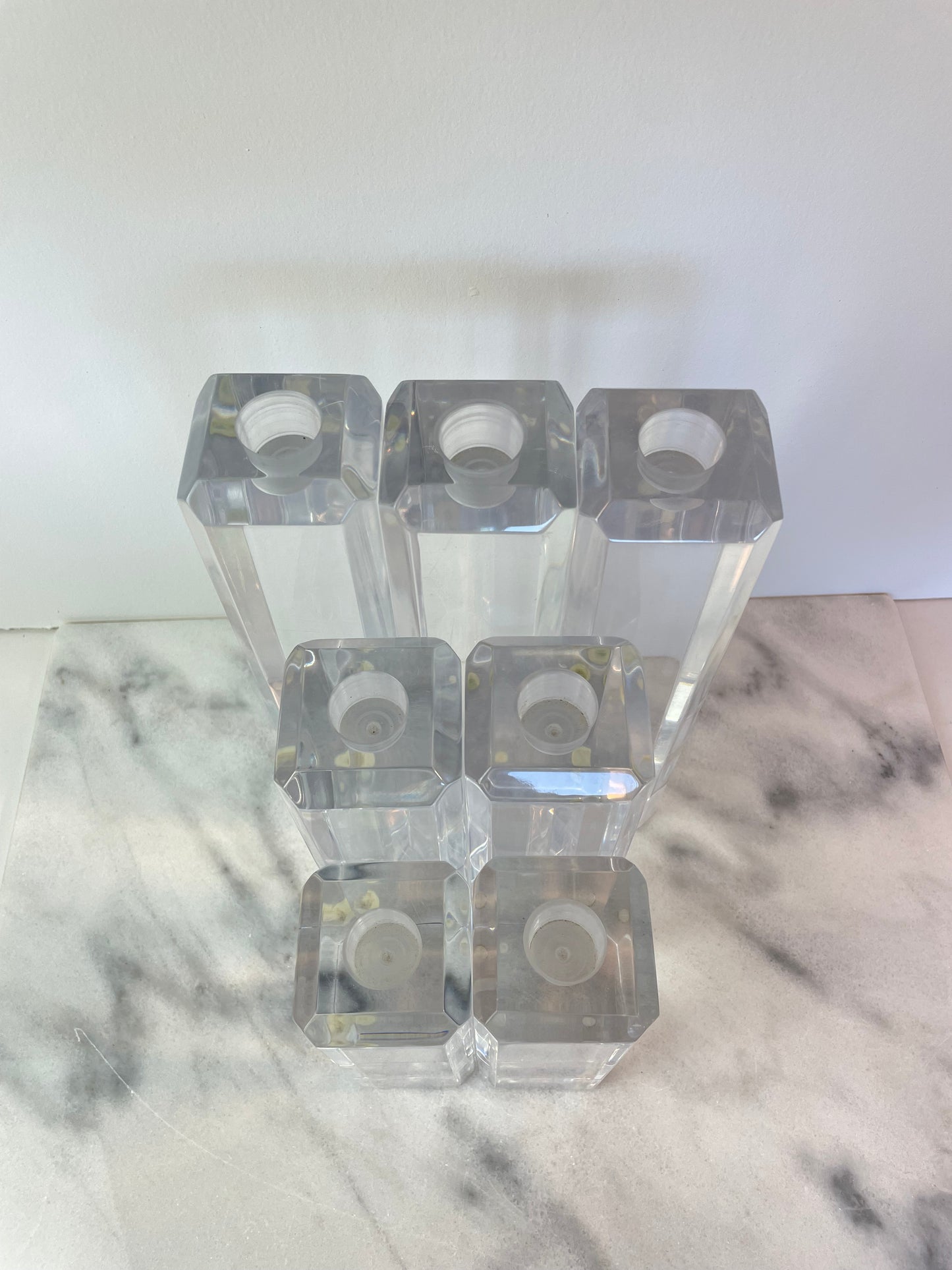 Mid 20th Century Ritts Astrolite of Los Angeles Vintage Modernist Lucite Candle Holders- Set of 7