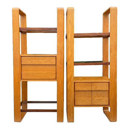 1970s Lou Hodges for California Design Group Oak & Walnut Modular Wall Unit Shelving or Room Divider