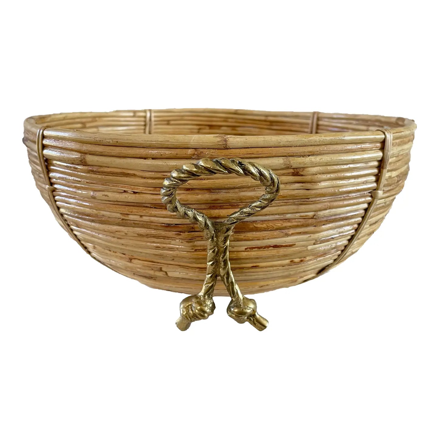 1970s Vintage Mid-Century Crespi Style Bamboo Brass & Rattan Bowl