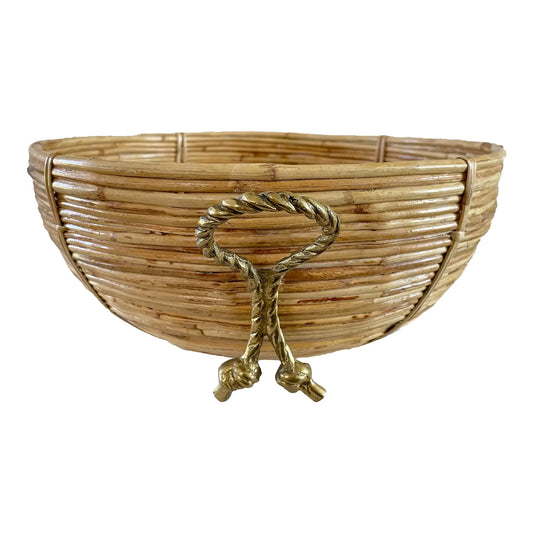 1970s Vintage Mid-Century Crespi Style Bamboo Brass & Rattan Bowl