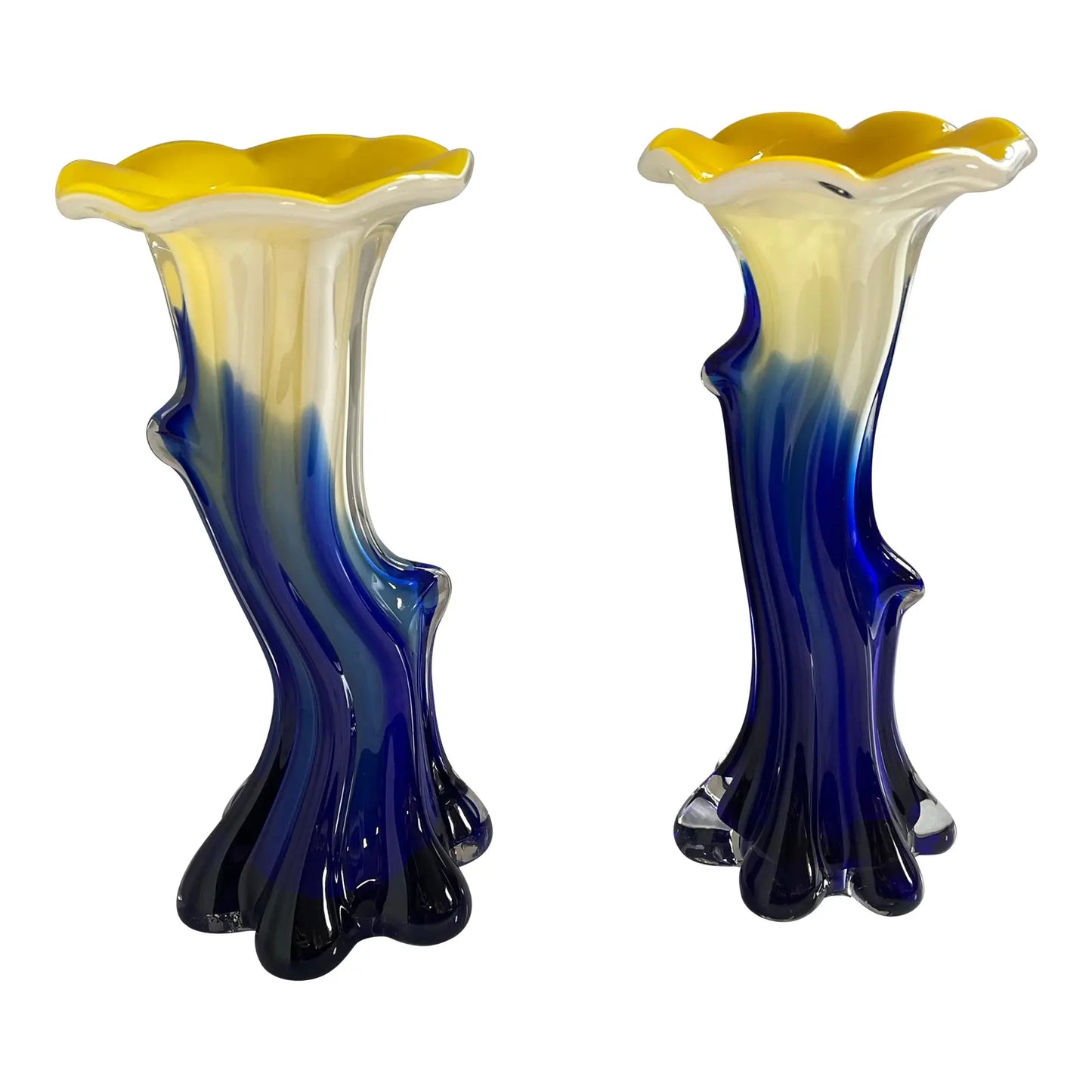 1970s Vintage Murano Attributed Jack in the Pulpit Art Glass Vases- Set of 2