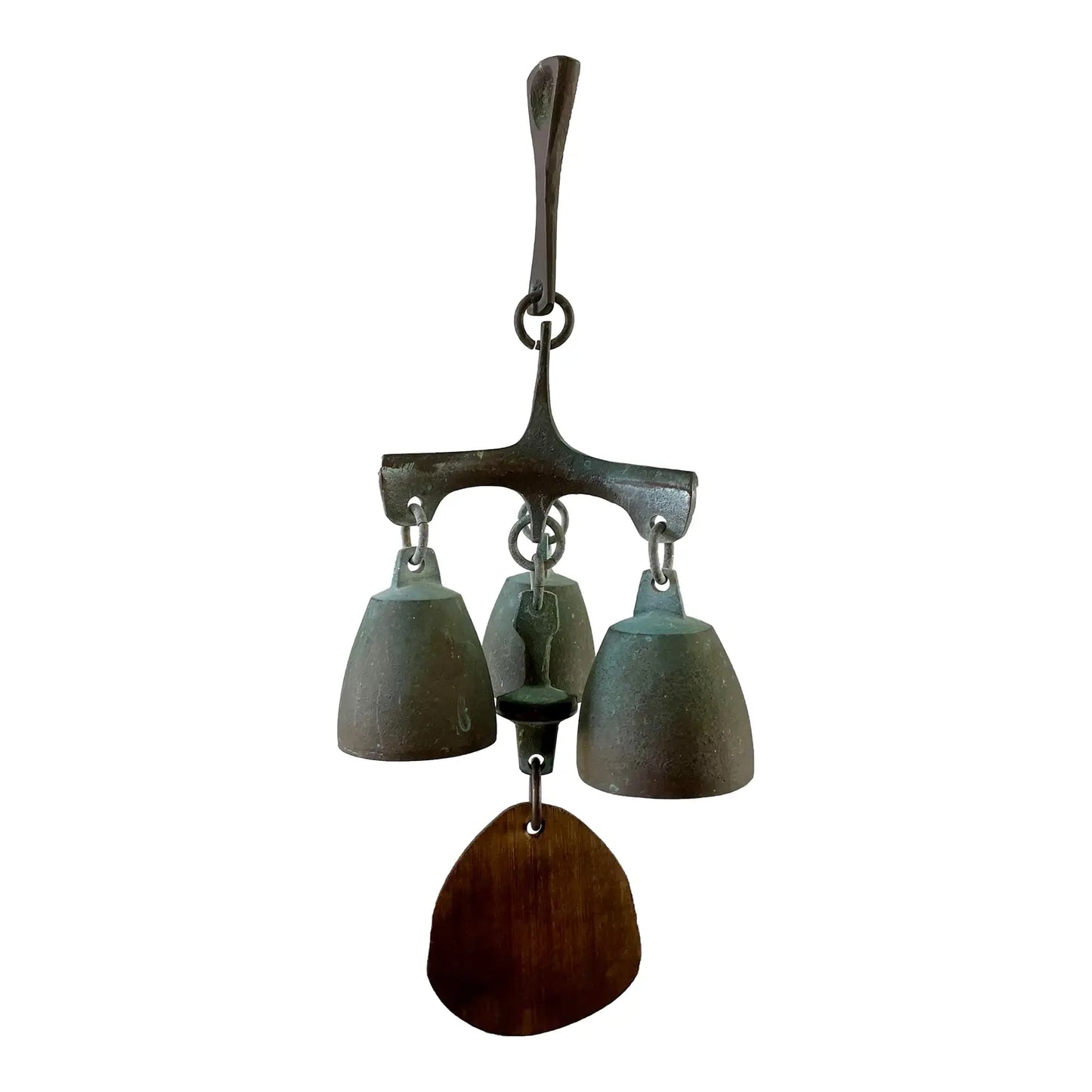 1980s Modern Cast Bronze Triple Wind Bell Chime by Richard Fisher