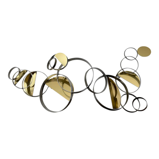 1990 Signed C. Jeré 'Floating Rings' 35" Metal Wall Sculpture, Mid-Century Modern