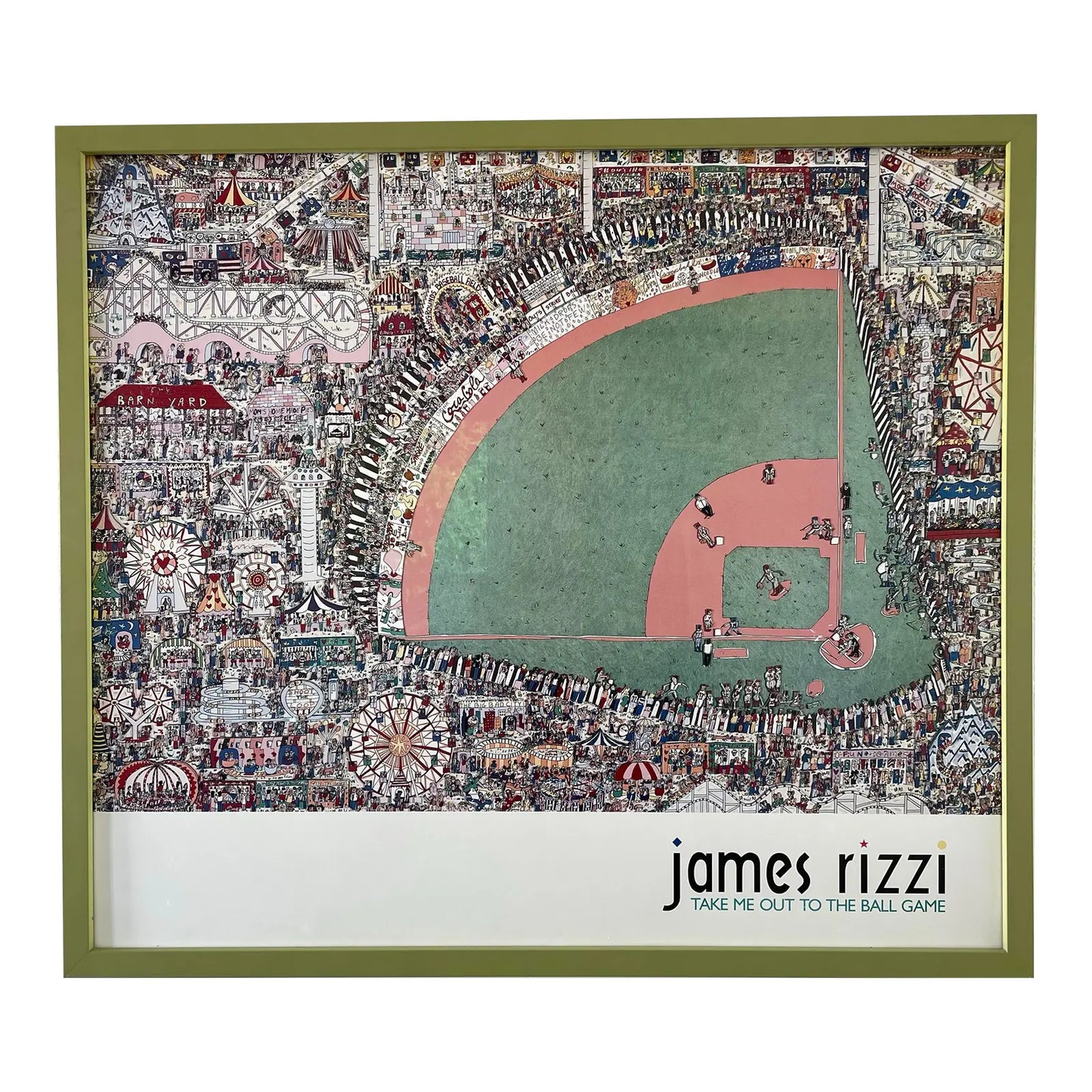 1990s James Rizzi Print "Take Me Out to the Ballgame", Framed