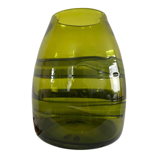 1990s Studio Art Glass Hand Blown Vase in Olive Green