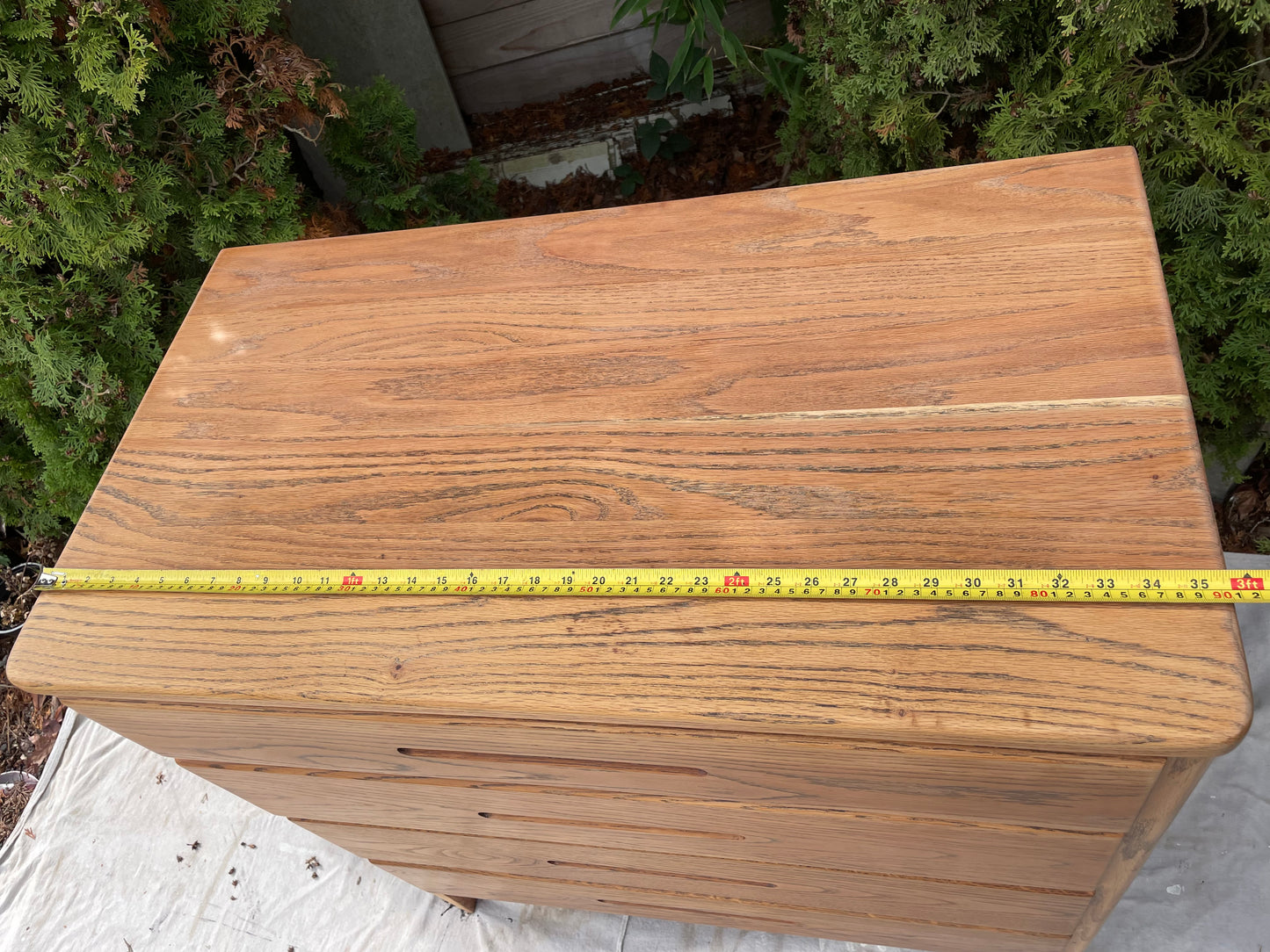 Vintage Mid-Century Modern 4-Drawer Chest Oak Wood Recessed Pulls