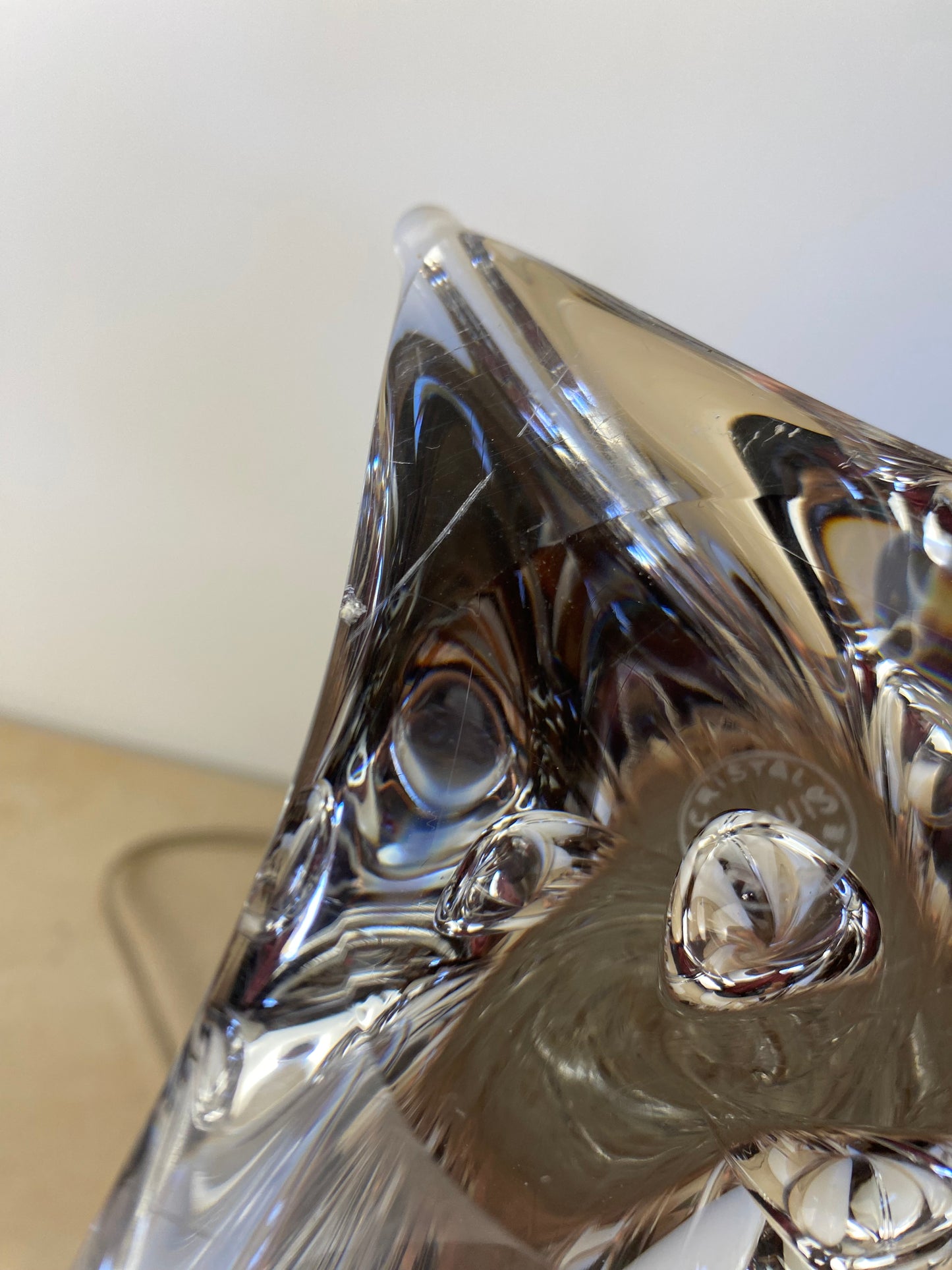 Maison Saint Louis France Twisted Crystal Table Lamp, Signed French Mid-Century Modern Lighting