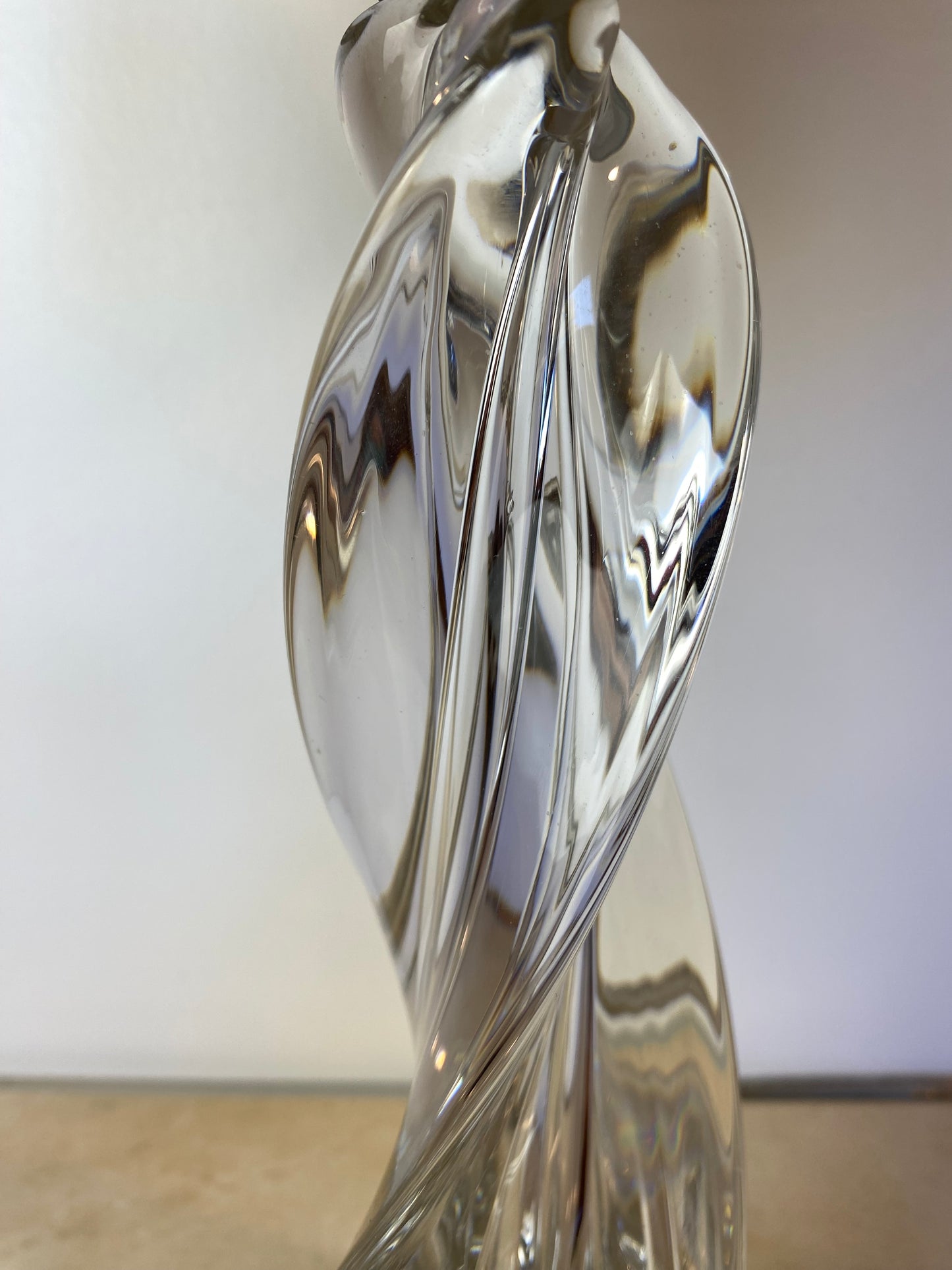 Maison Saint Louis France Twisted Crystal Table Lamp, Signed French Mid-Century Modern Lighting