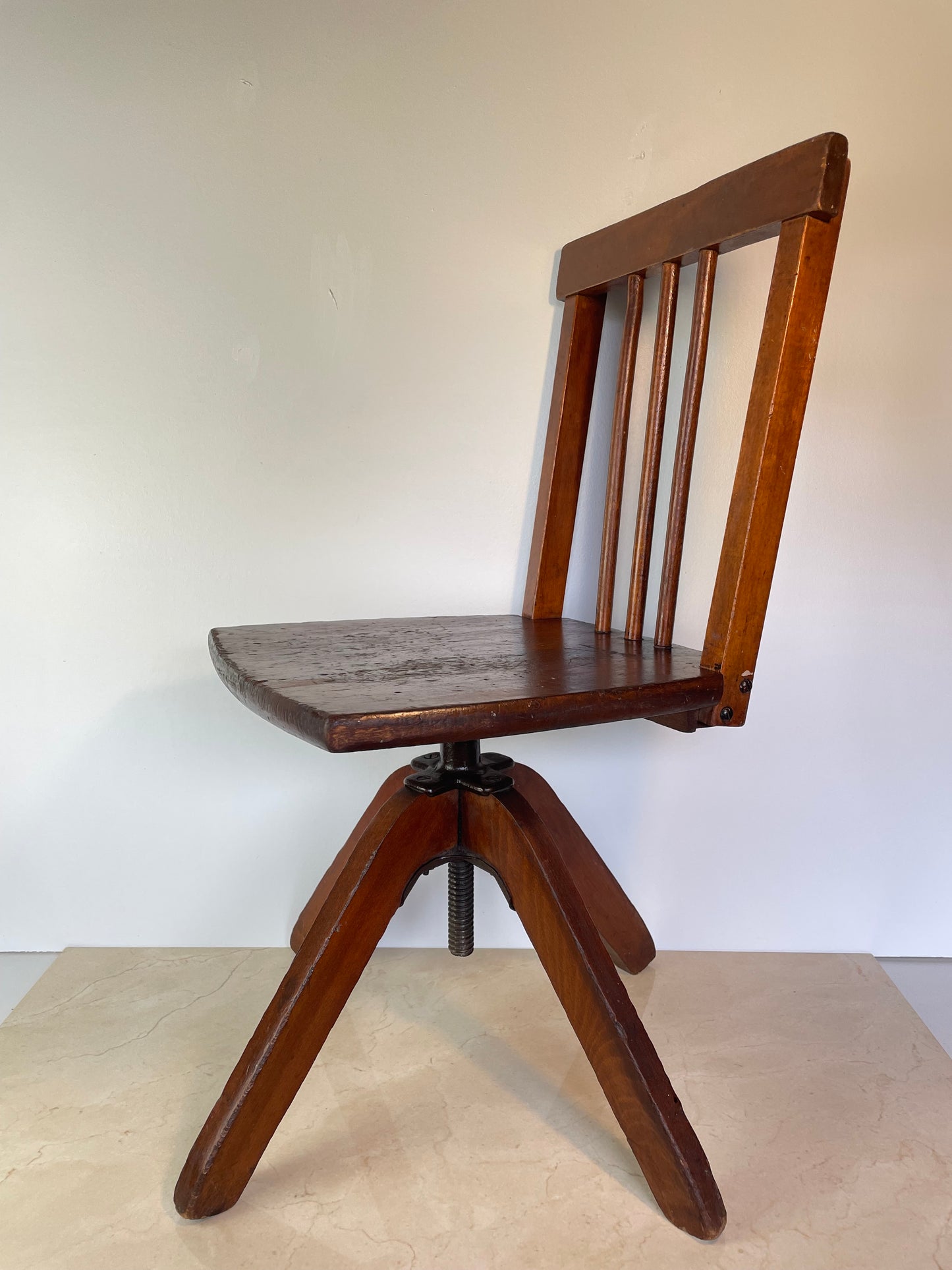 Vintage Rustic Industrial Swivel Child's Chair, Hardwood & Cast Iron School Chair