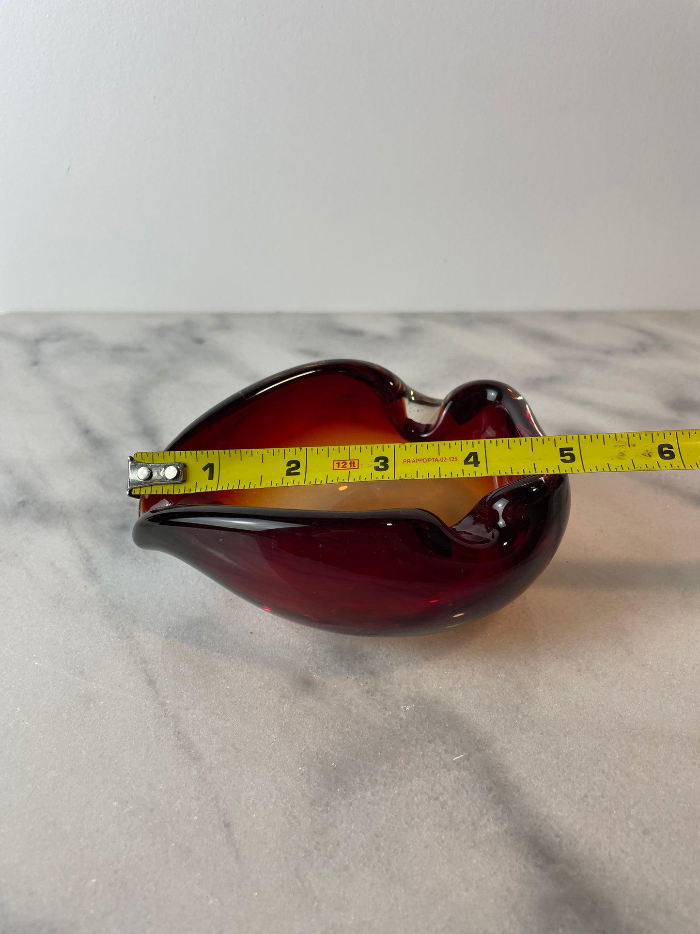 Vintage Murano Sommerso Ruby Red & Yellow Freeform Glass Bowl / Ashtray — 1960s Italian Art Glass