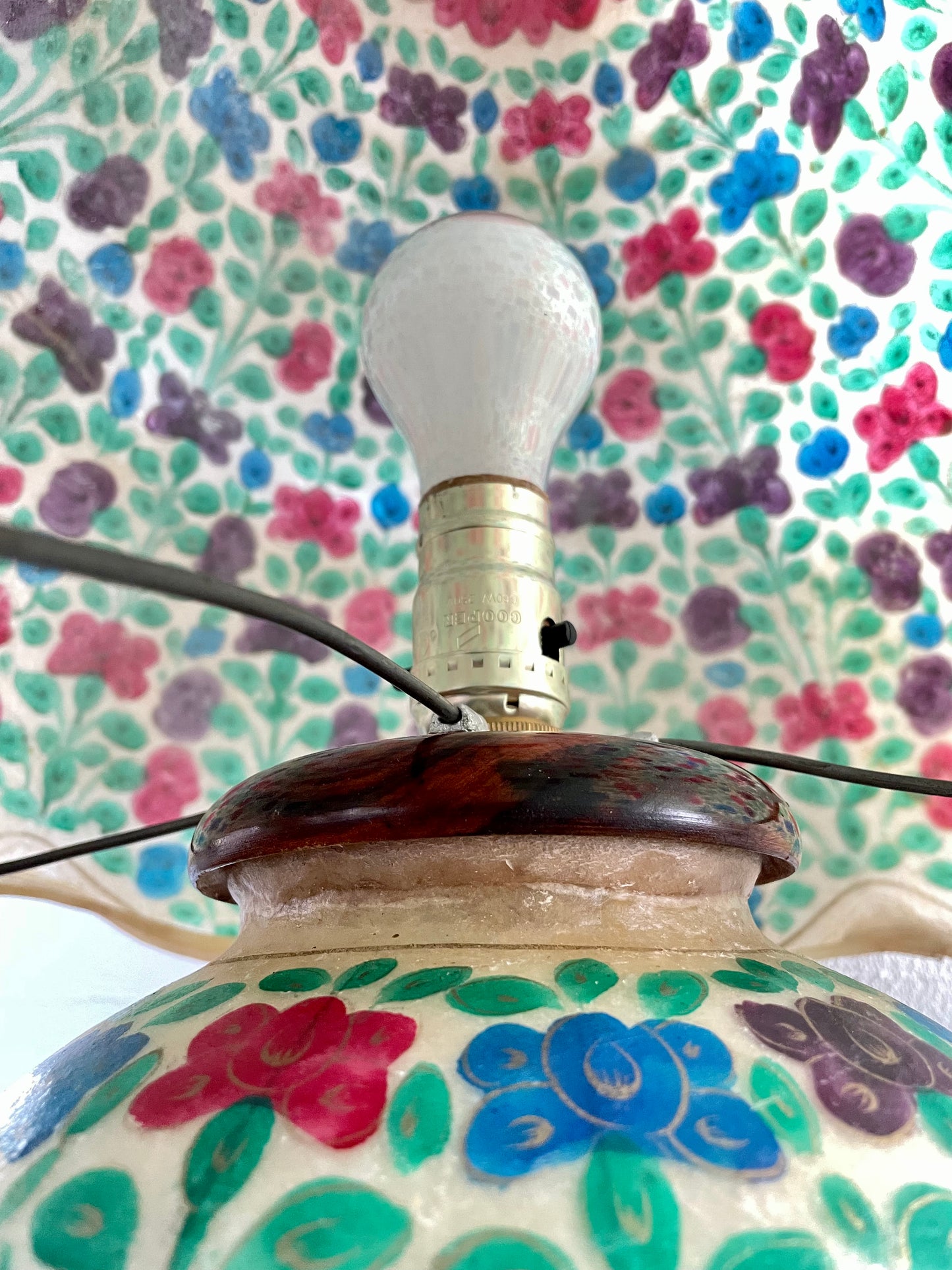 Vintage Hand Painted Camel Skin Lamp From Pakistan