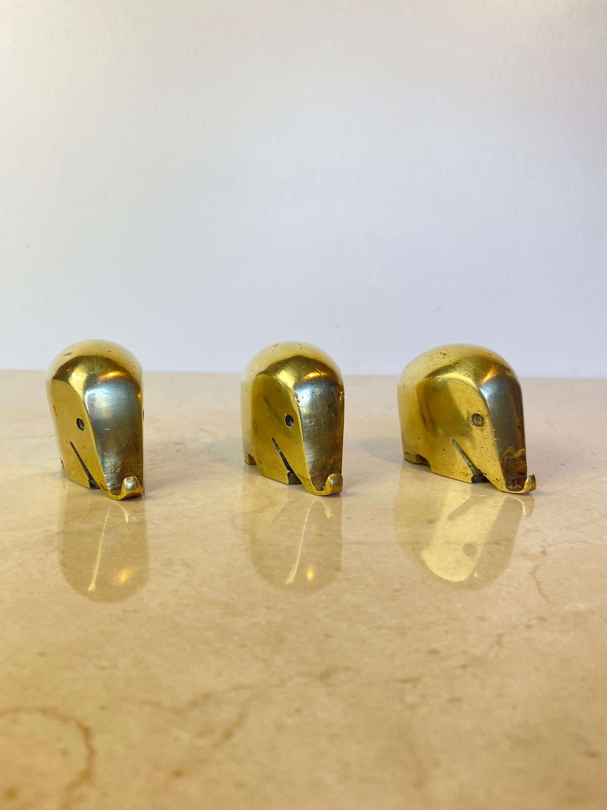 Set of 3 Vintage Solid Brass 'Drumbo' Elephant Paperweights, Dresdner Bank, Attributed to Luigi Colani