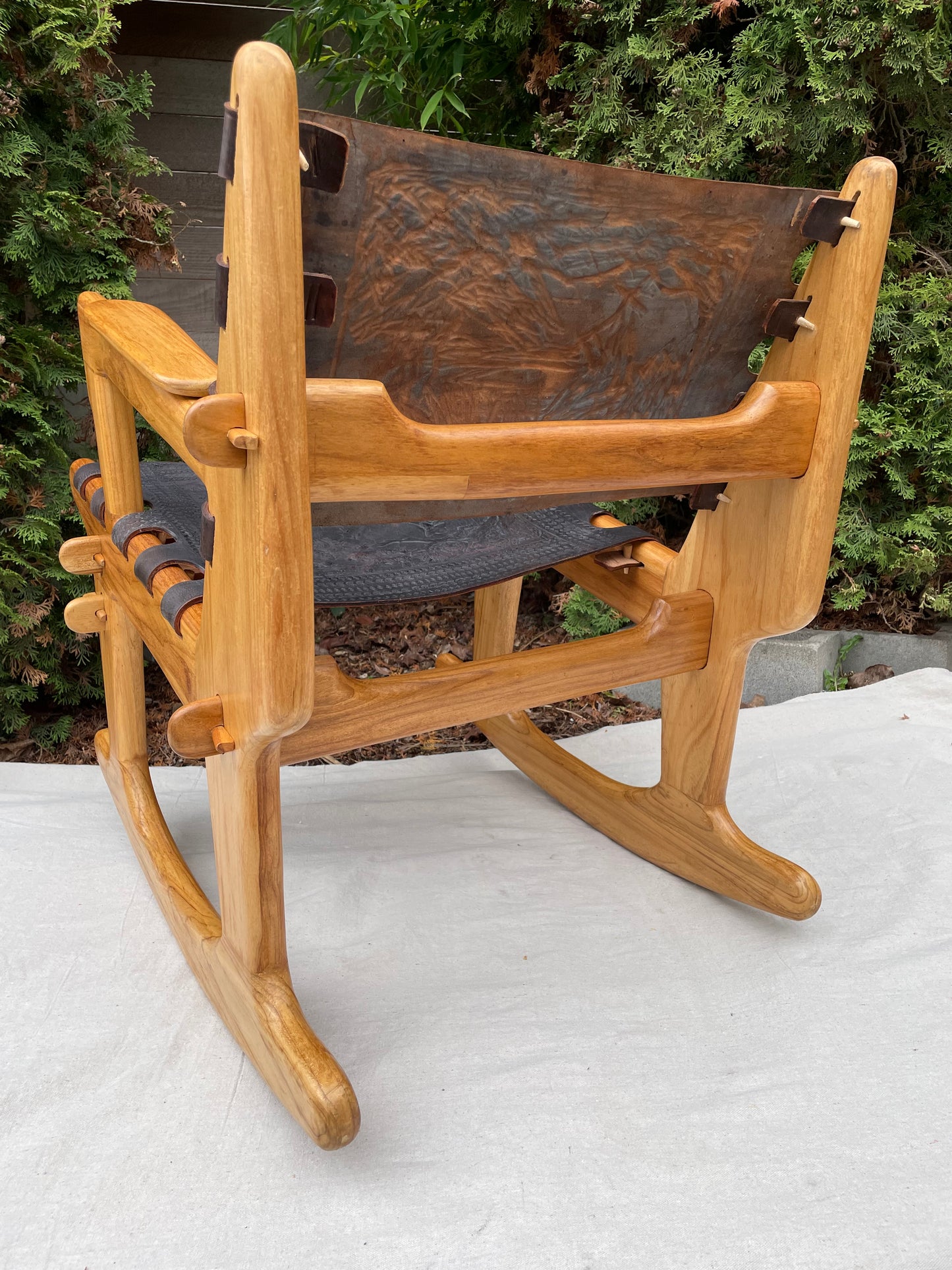 Mid-Century Modern Angel Pazmiño "Cotacachi" Hand-Tooled Leather Rocking Chair