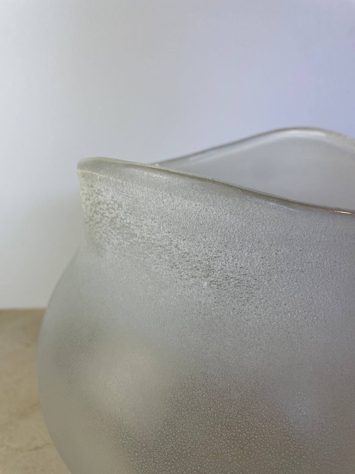 Vintage Murano-Style Scavo Crystaline Finish Glass Vase, Organic Freeform