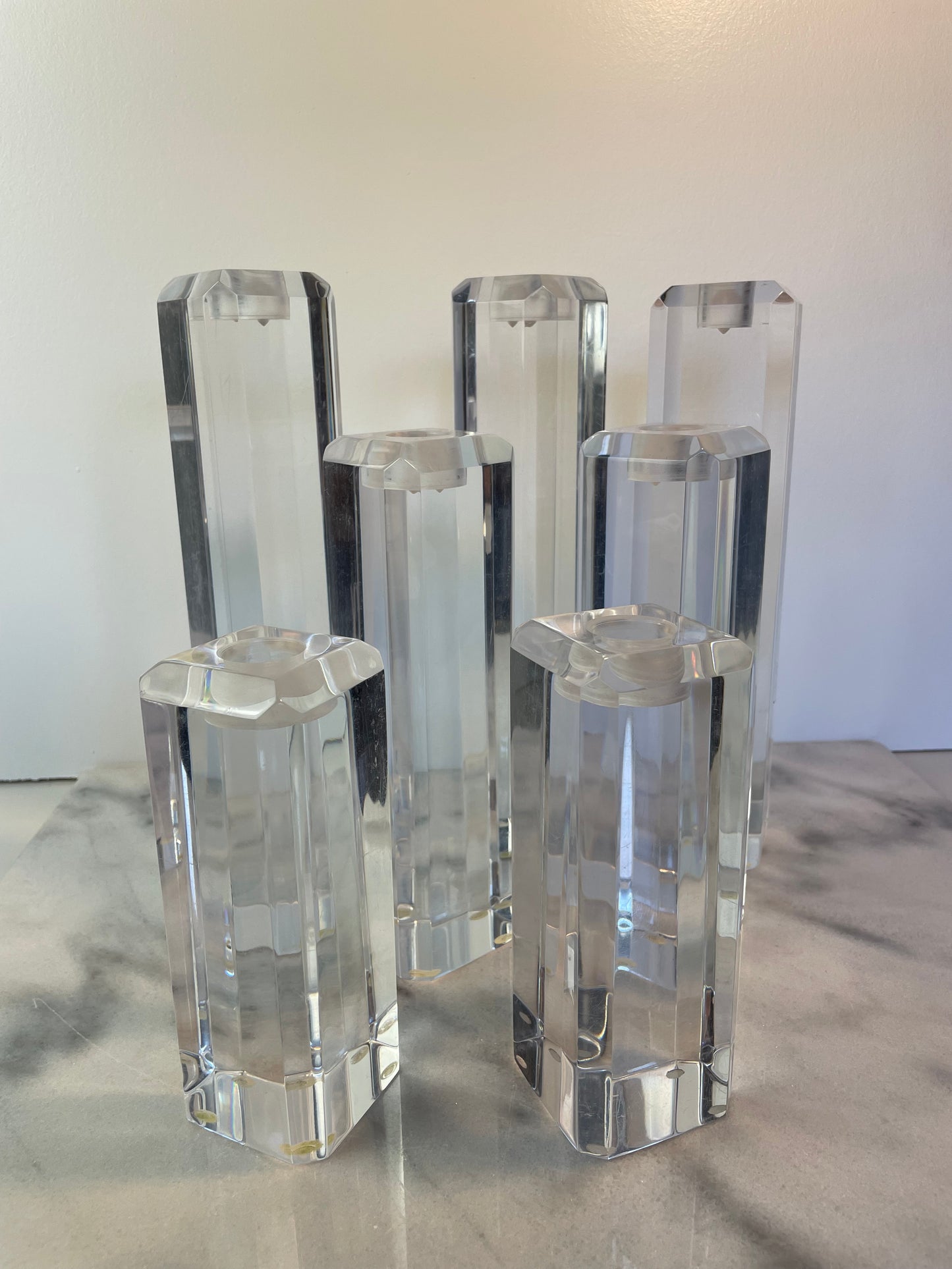 Mid 20th Century Ritts Astrolite of Los Angeles Vintage Modernist Lucite Candle Holders- Set of 7