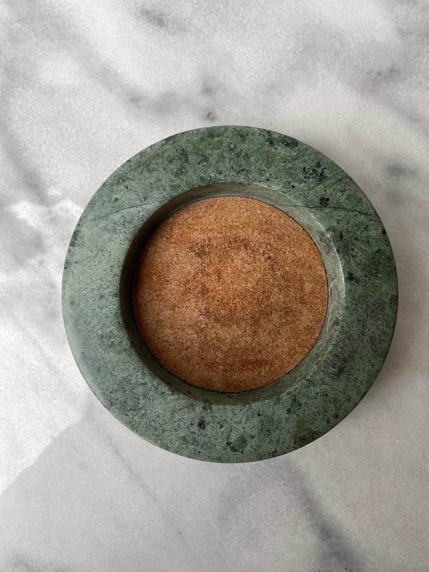 1980s Modern Circular Solid Green Marble Wine Bottle Coaster