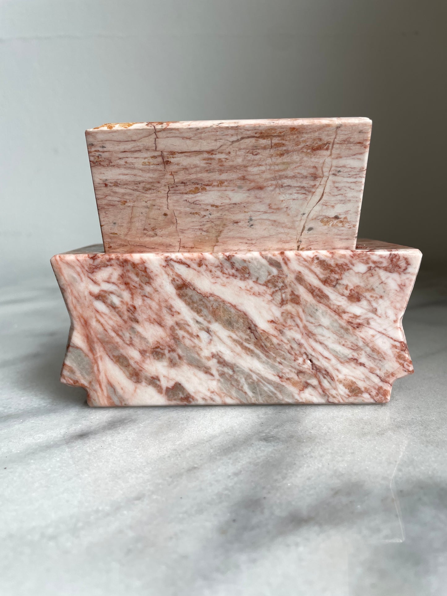 Mid 20th Century Pink Marble Coasters With Box Stand- 6 Pieces