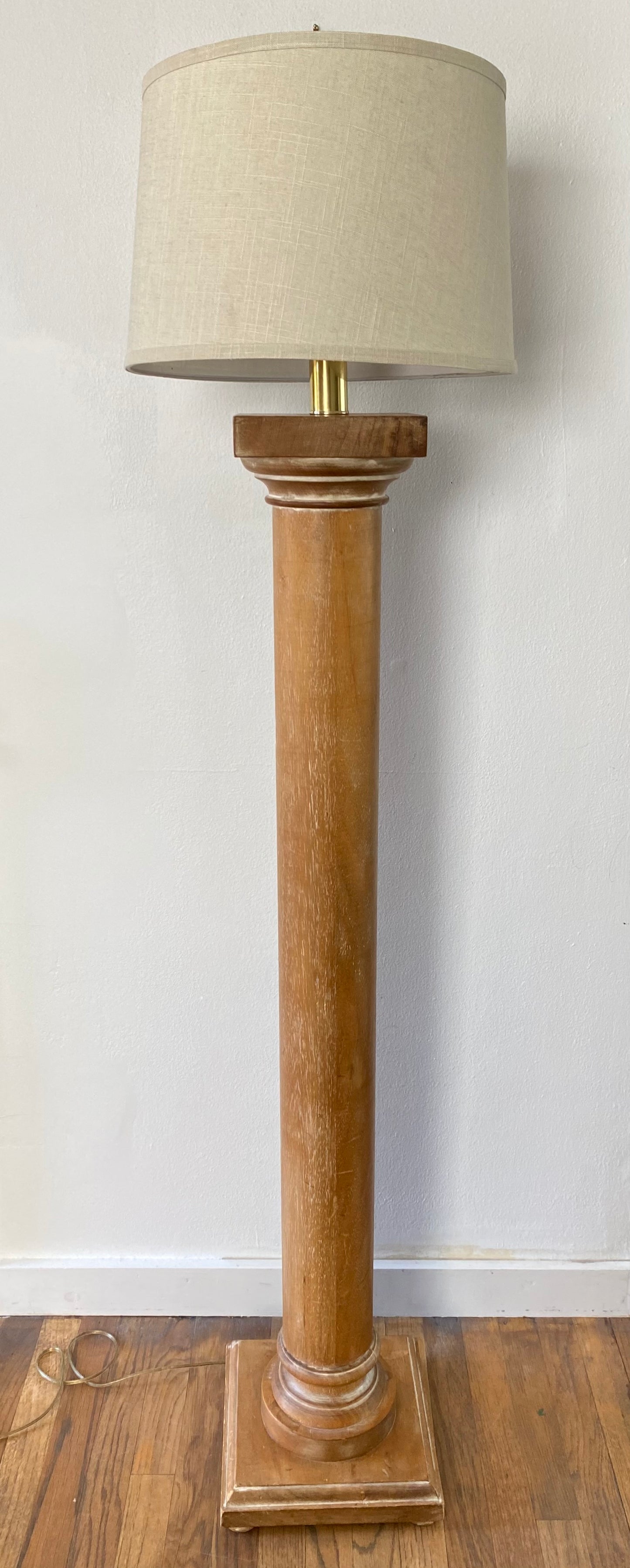 Vintage Italian Wood Architectural Column Floor Lamp With Brass Finial