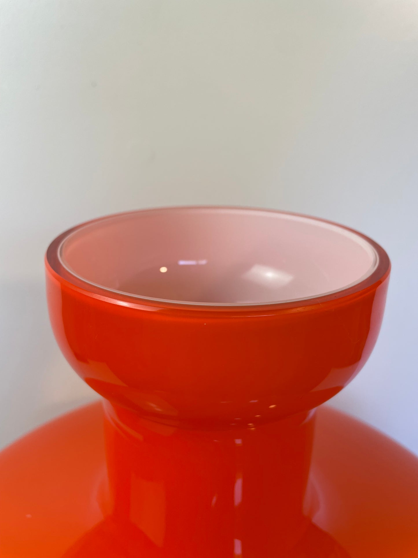 Large Scale Murano Orange Cased Glass Vase in the Manner of Carlo Moretti.