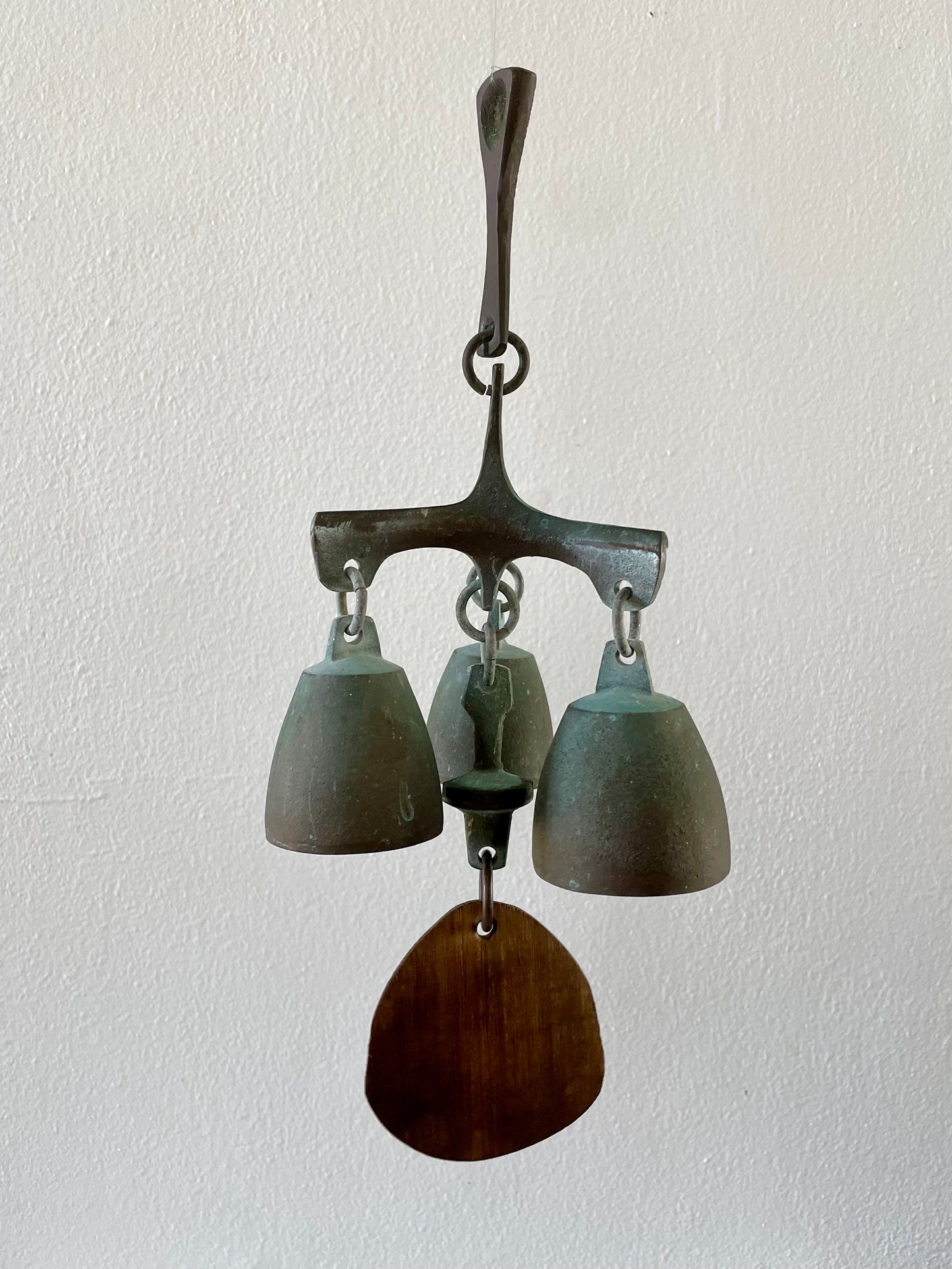 1980s Modern Cast Bronze Triple Wind Bell Chime by Richard Fisher