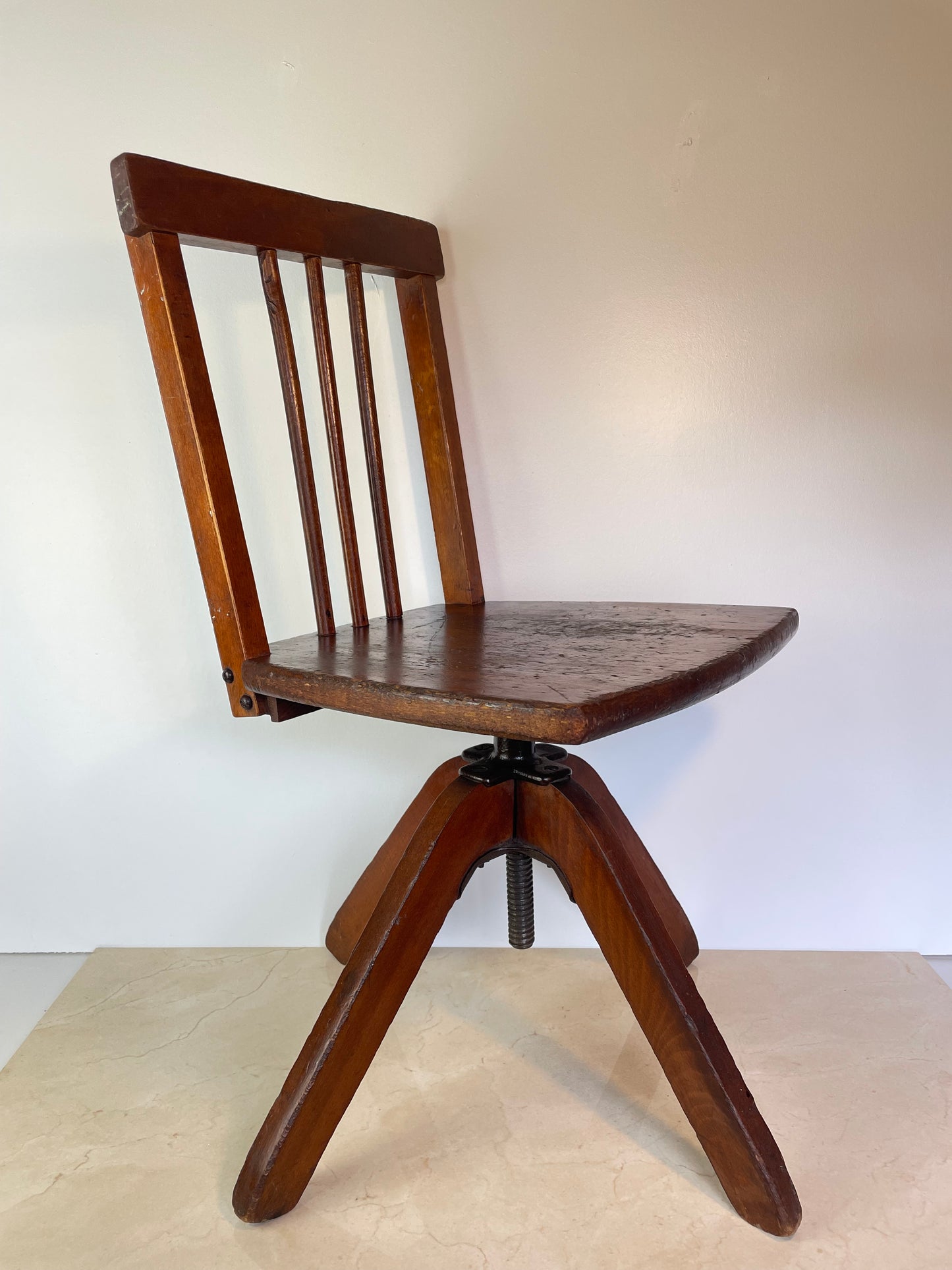 Vintage Rustic Industrial Swivel Child's Chair, Hardwood & Cast Iron School Chair