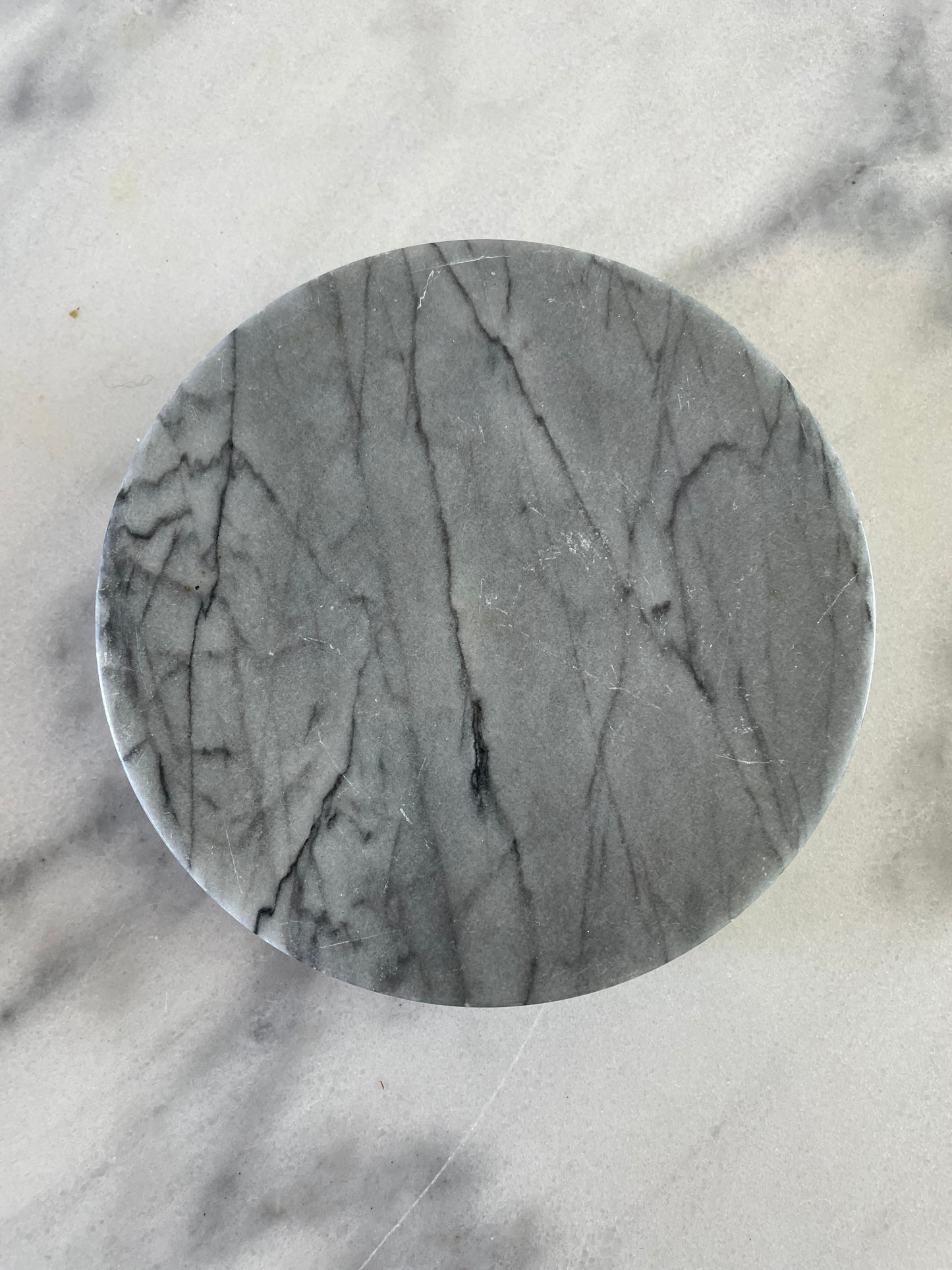 Vintage Modernist Light Gray Marble Cylinder Catchall/Ashtray