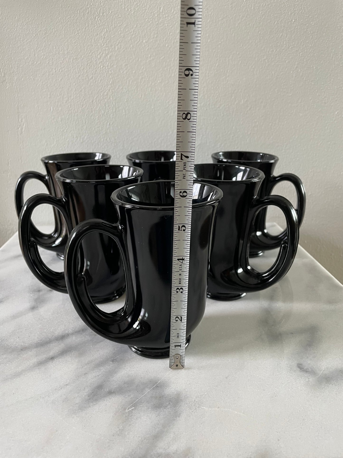 Vintage Black Glass Trumpet Mugs by Tiara Glass - Set of 6