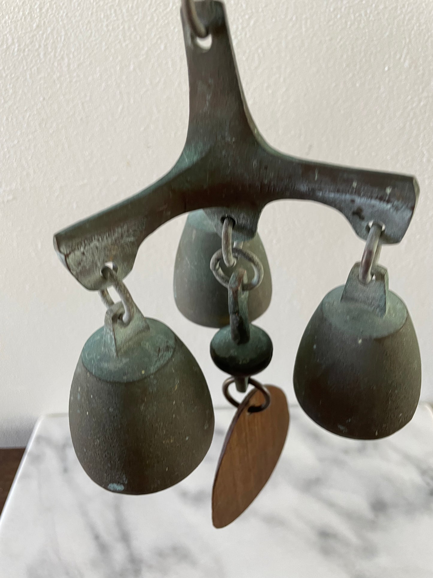 1980s Modern Cast Bronze Triple Wind Bell Chime by Richard Fisher