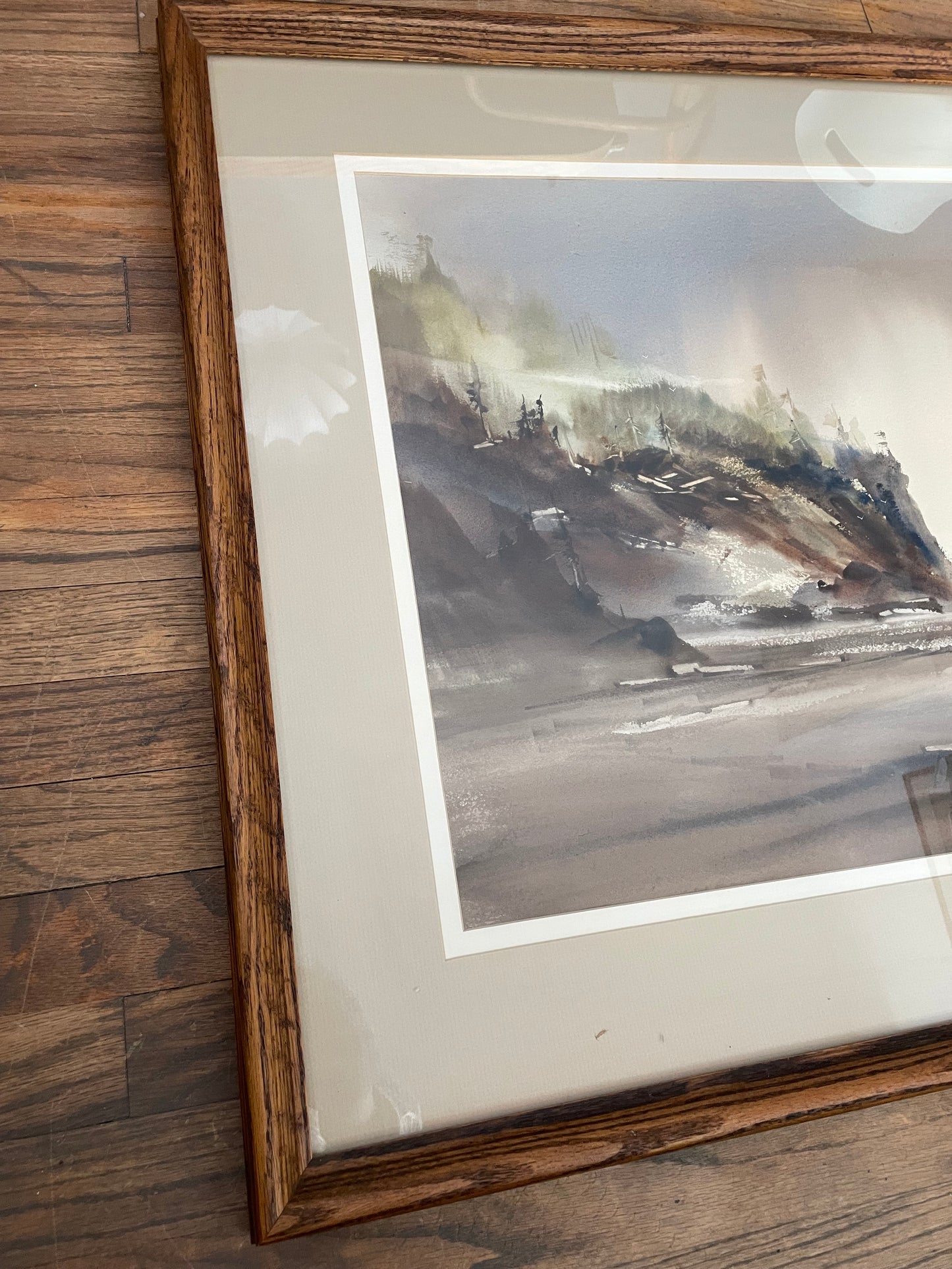 John Ebner Seaside Pacific Northwest Landscape Watercolor on Paper Framed & Matted