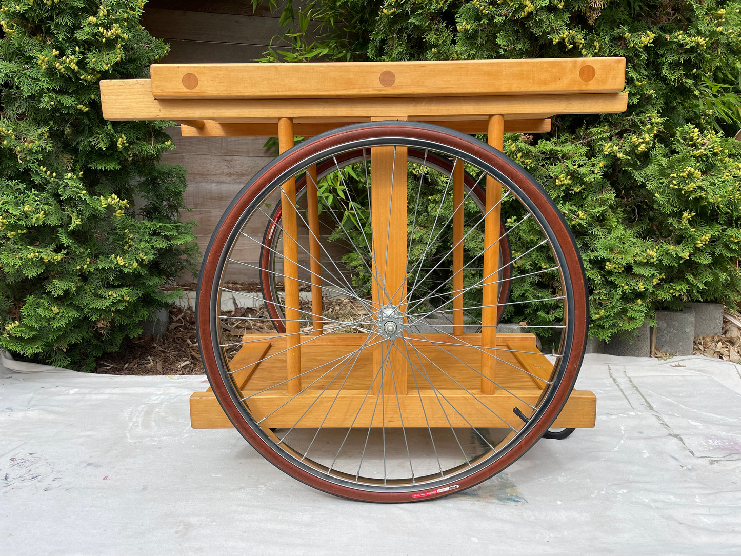 Bill W Saunders, Chopping Block on Bicycle Wheels Bar Cart Pasadena Art Design